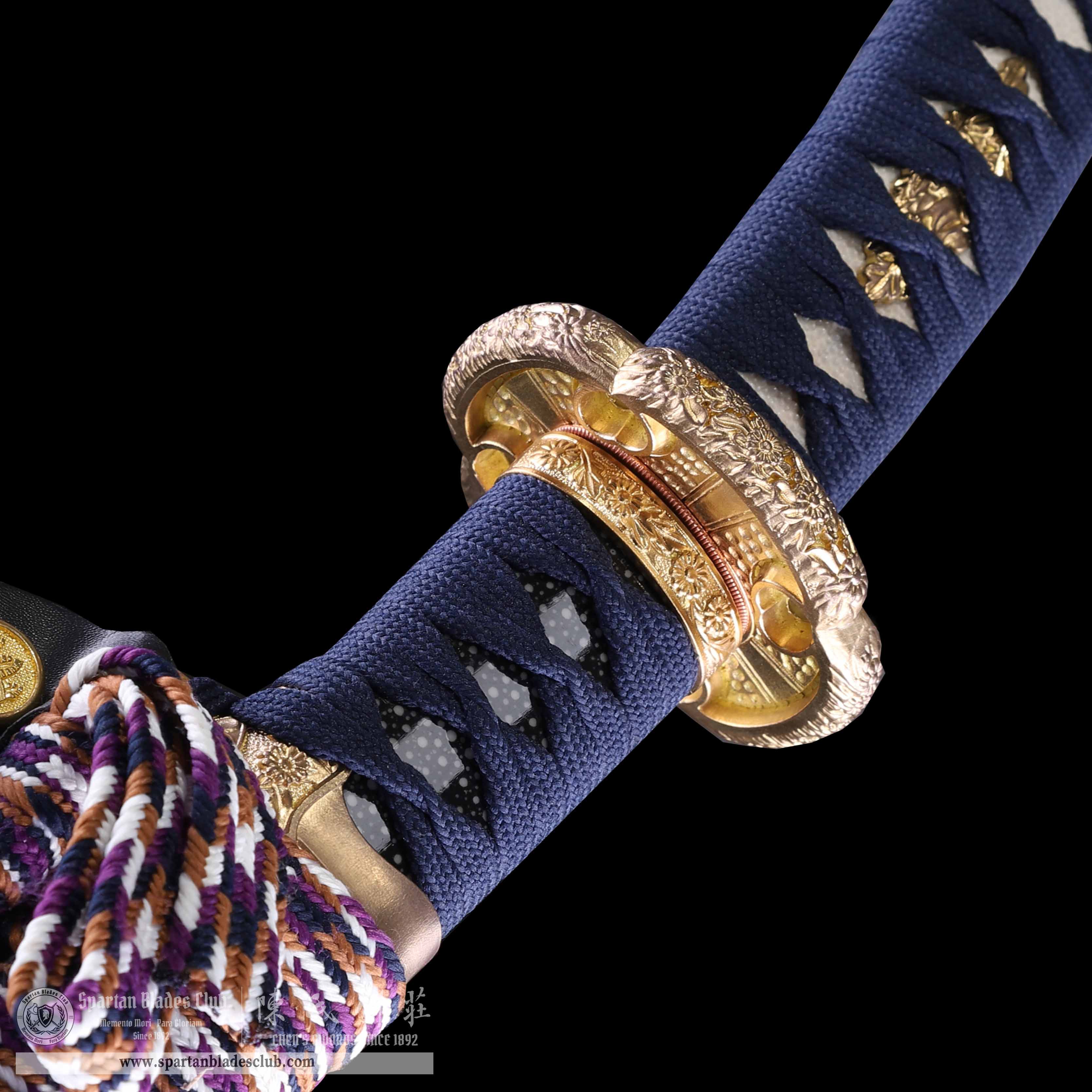 HY25|Azure - Gold Tachi|Tachi|Damascus steel|Clay-tempered|Real Hamon|Blue&golden|Battle-Ready|Full-tang|Spartan Blades Club|CHEN'S SWORDS 1892 - Spartan Blades Club - 陳氏劍莊1892