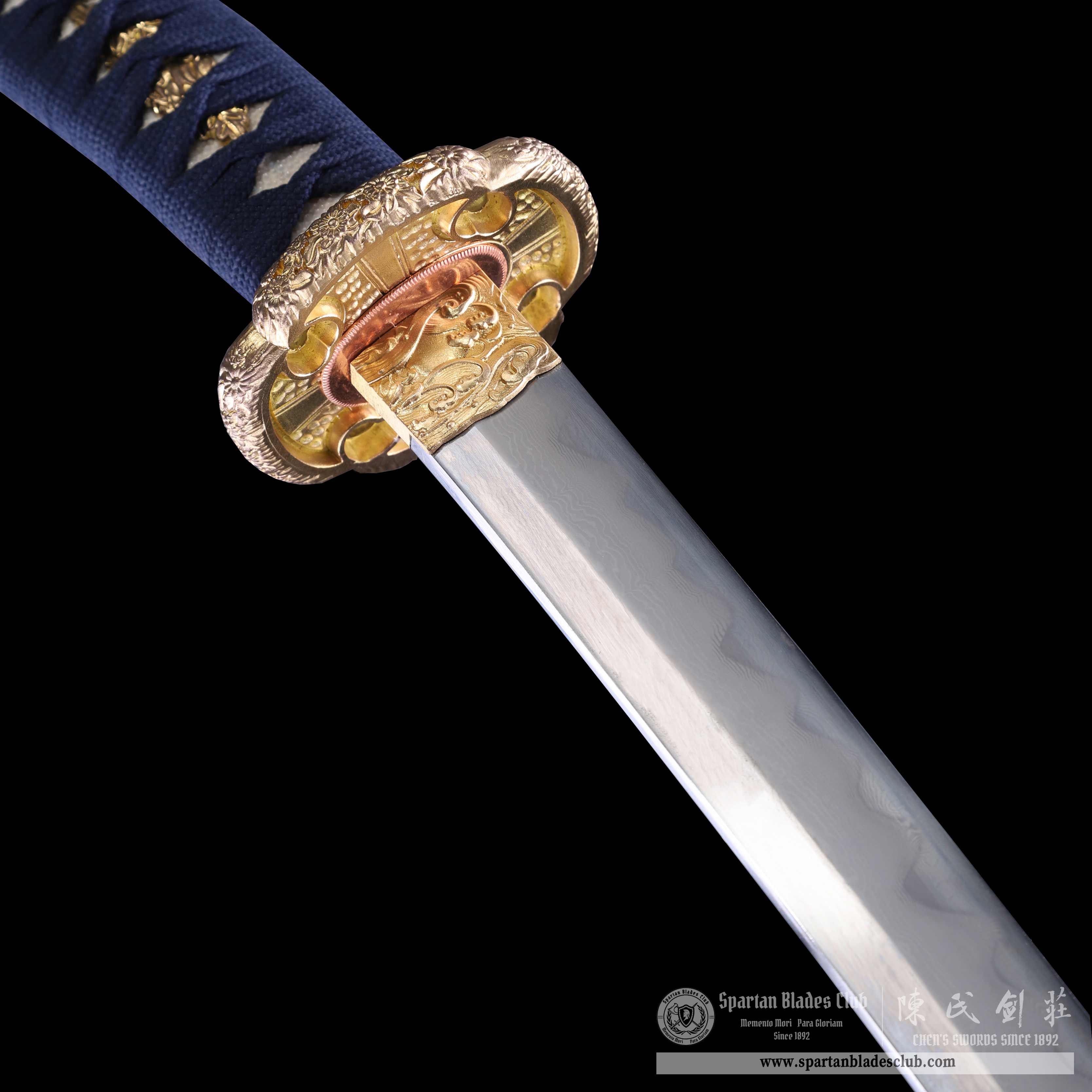 HY25|Azure - Gold Tachi|Tachi|Damascus steel|Clay-tempered|Real Hamon|Blue&golden|Battle-Ready|Full-tang|Spartan Blades Club|CHEN'S SWORDS 1892 - Spartan Blades Club - 陳氏劍莊1892