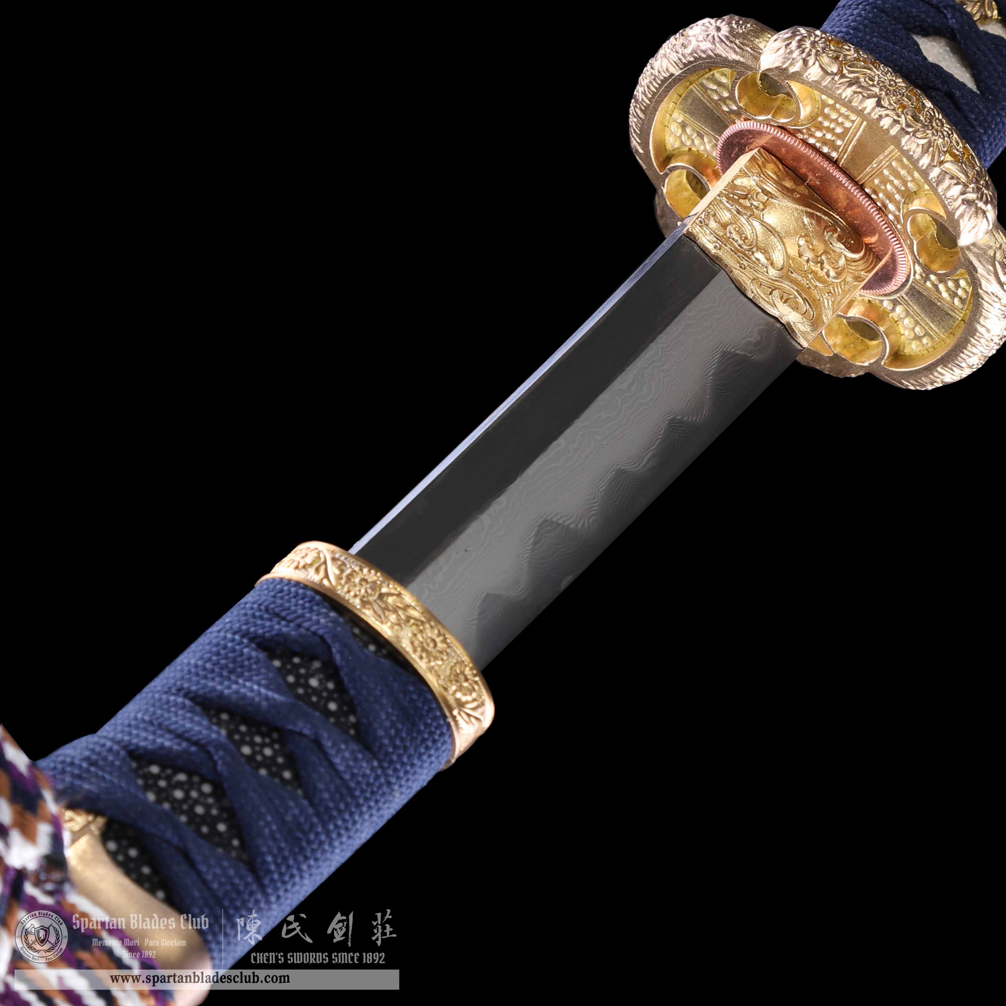 HY25|Azure - Gold Tachi|Tachi|Damascus steel|Clay-tempered|Real Hamon|Blue&golden|Battle-Ready|Full-tang|Spartan Blades Club|CHEN'S SWORDS 1892 - Spartan Blades Club - 陳氏劍莊1892
