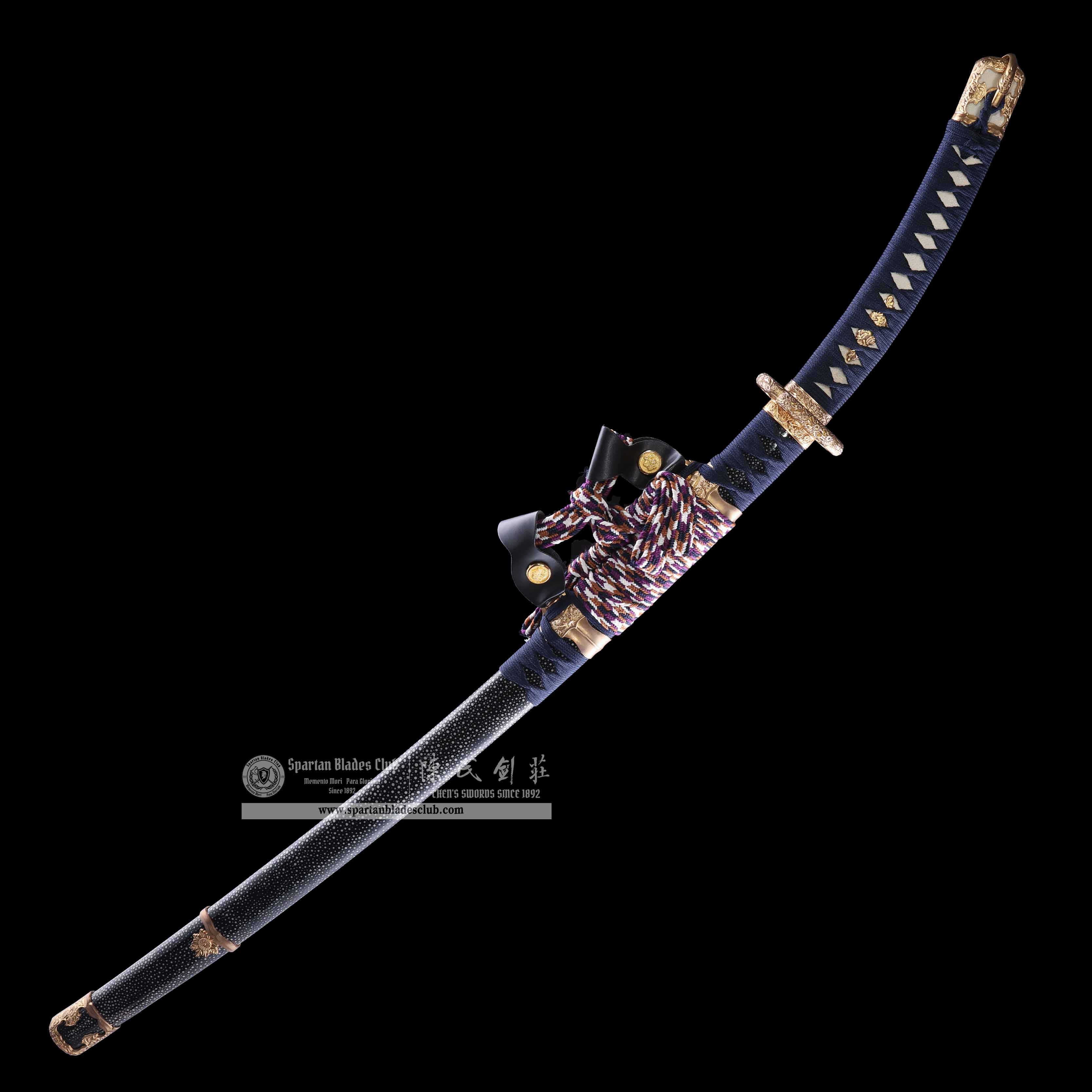 HY25|Azure - Gold Tachi|Tachi|Damascus steel|Clay-tempered|Real Hamon|Blue&golden|Battle-Ready|Full-tang|Spartan Blades Club|CHEN'S SWORDS 1892 - Spartan Blades Club - 陳氏劍莊1892