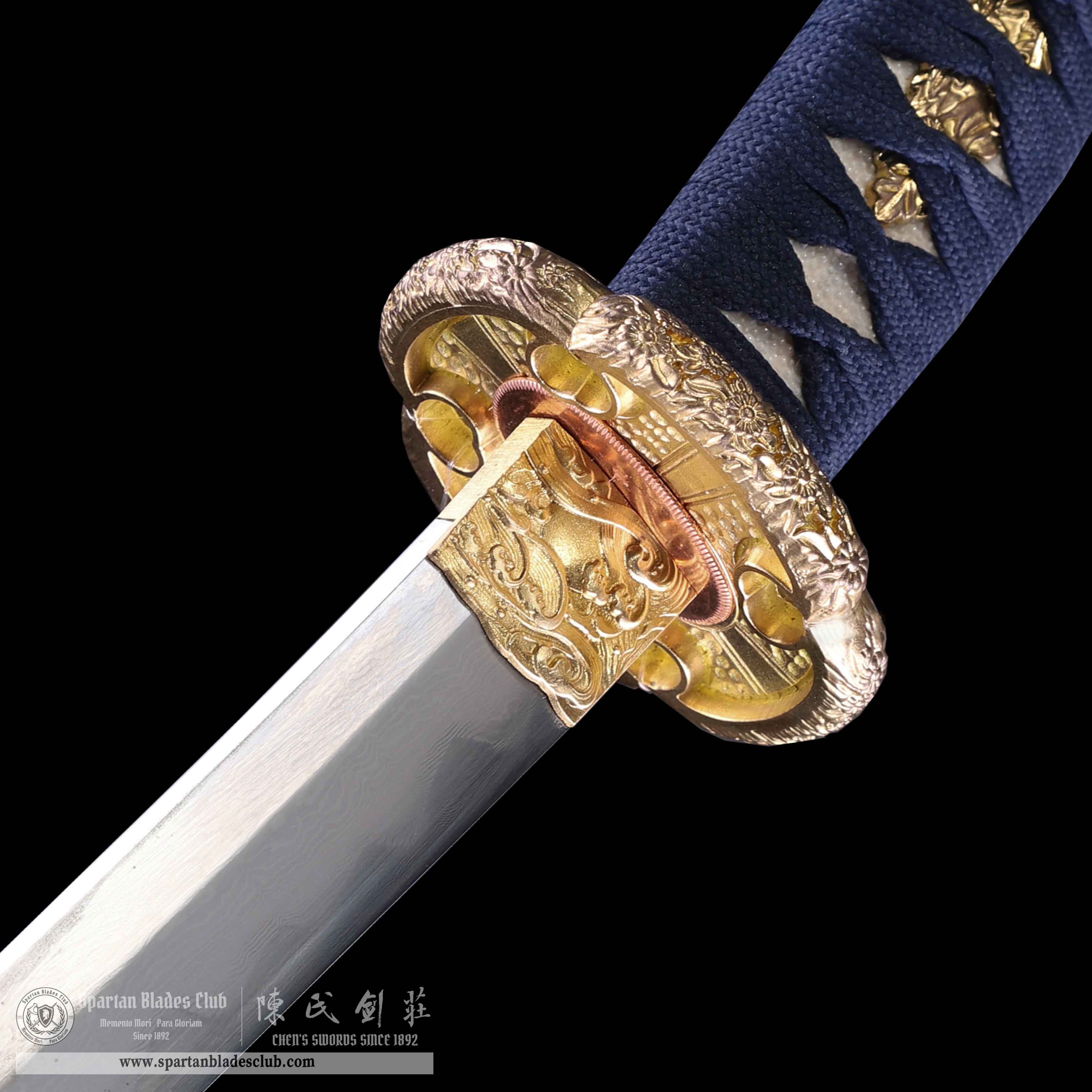 HY25|Azure - Gold Tachi|Tachi|Damascus steel|Clay-tempered|Real Hamon|Blue&golden|Battle-Ready|Full-tang|Spartan Blades Club|CHEN'S SWORDS 1892 - Spartan Blades Club - 陳氏劍莊1892