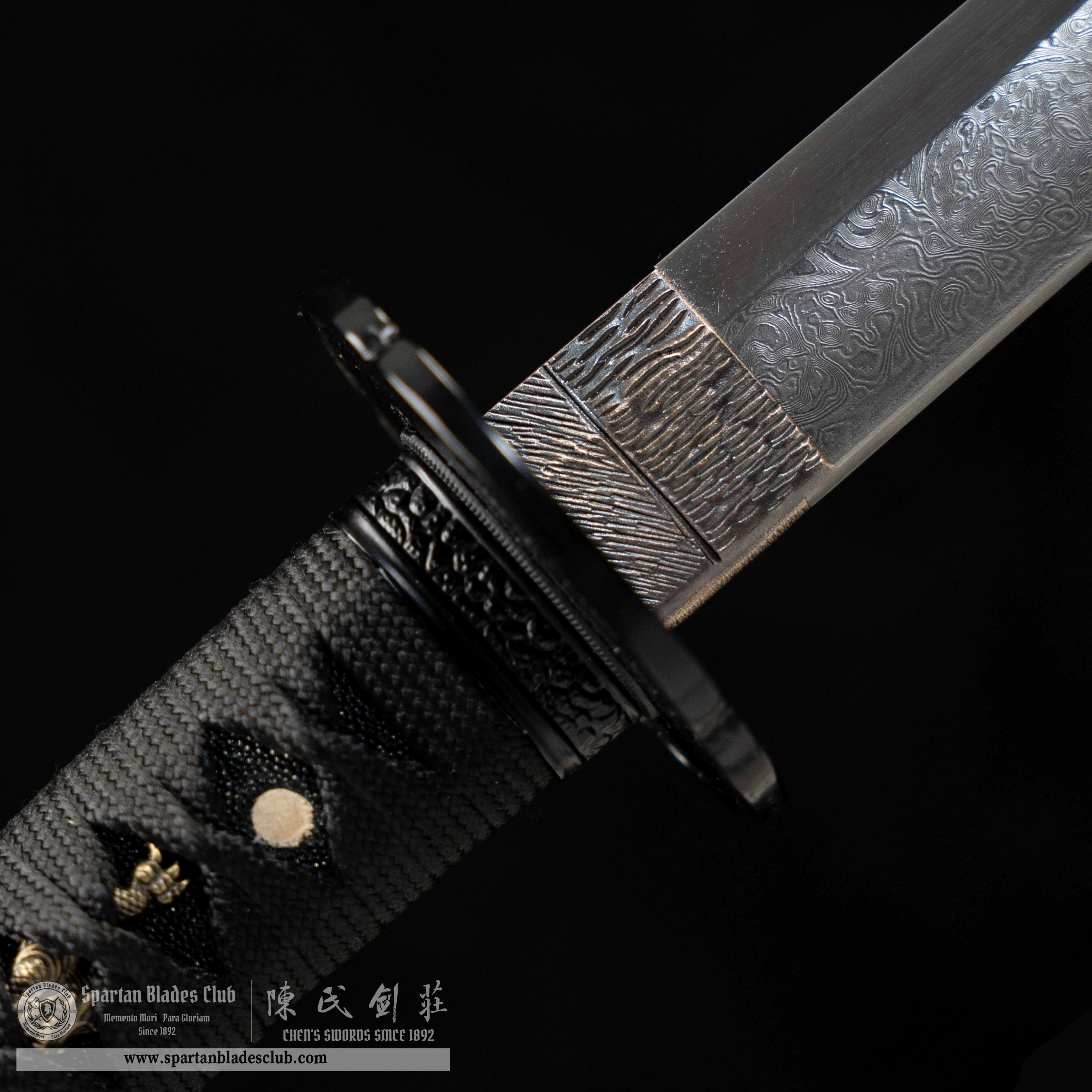HY27|Nocturn Etch|Ninjato|Damascus steel|Black|Battle-Ready|Full-tang|Spartan Blades Club|CHEN'S SWORDS 1892 - Spartan Blades Club - 陳氏劍莊1892