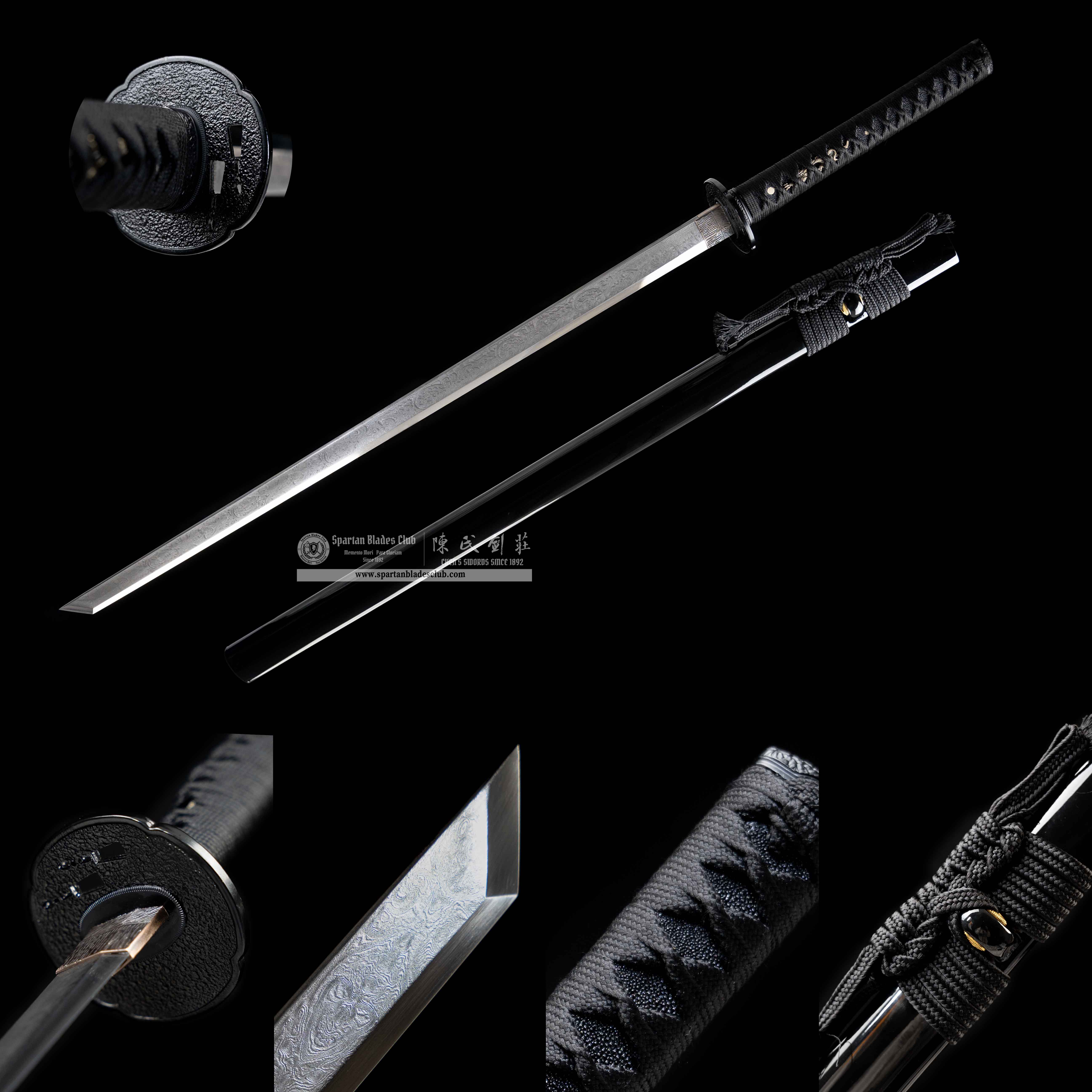 HY27｜Nocturn Etch｜Ninjato｜Damascus steel｜Black｜Battle-Ready｜Full-tang｜Spartan Blades Club｜CHEN'S SWORDS 1892 - Spartan Blades Club - 陳氏劍莊1892