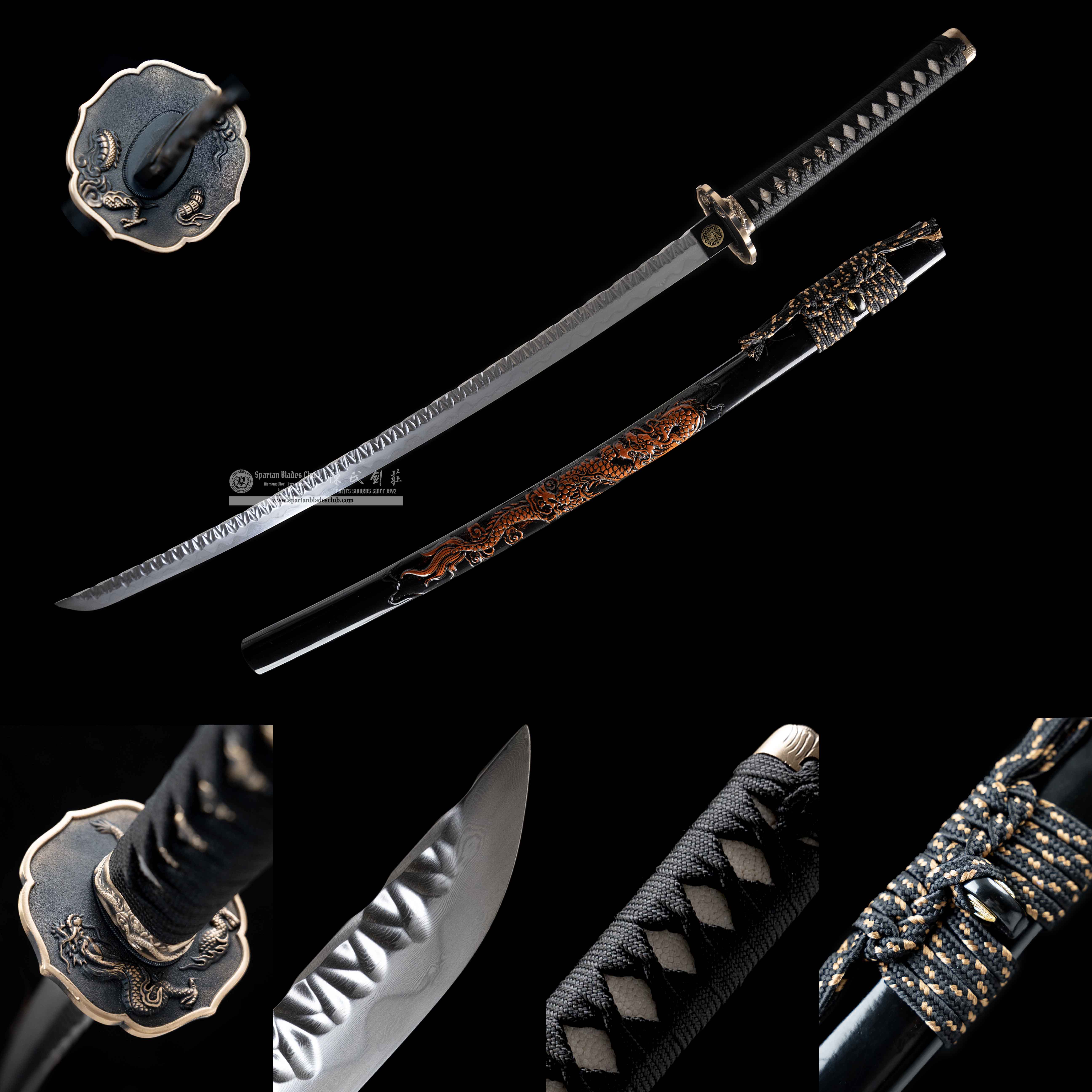 HY28 🐉｜Dark - Loong Katana｜Katana｜Damascus steel｜Clay-tempered｜Real Hamon｜Loong（Dragon）｜Black&golden｜Battle-Ready｜Full-tang｜Spartan Blades Club｜CHEN'S SWORDS 1892 - Spartan Blades Club - 陳氏劍莊1892