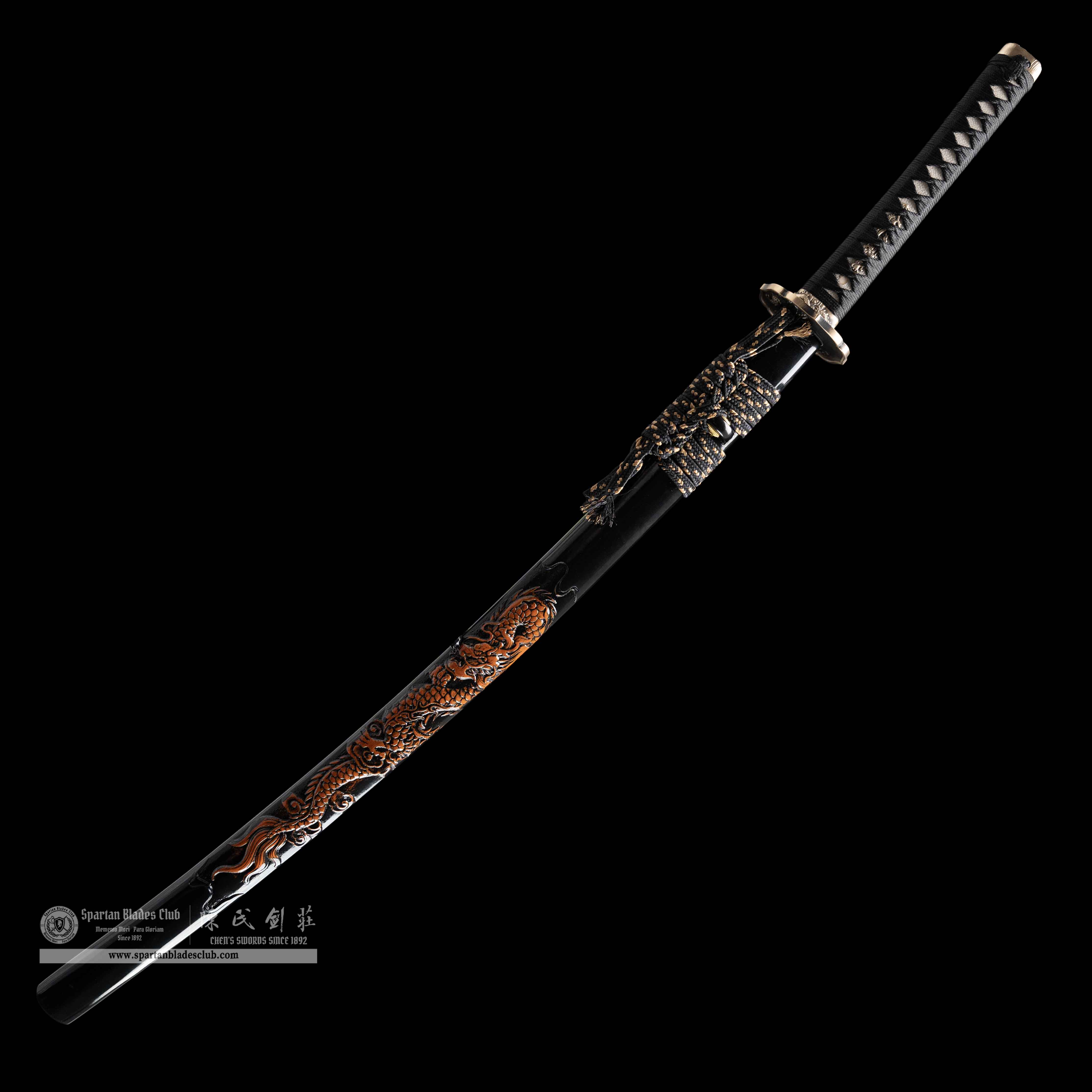 HY28 🐉｜Dark - Loong Katana｜Katana｜Damascus steel｜Clay-tempered｜Real Hamon｜Loong（Dragon）｜Black&golden｜Battle-Ready｜Full-tang｜Spartan Blades Club｜CHEN'S SWORDS 1892 - Spartan Blades Club - 陳氏劍莊1892