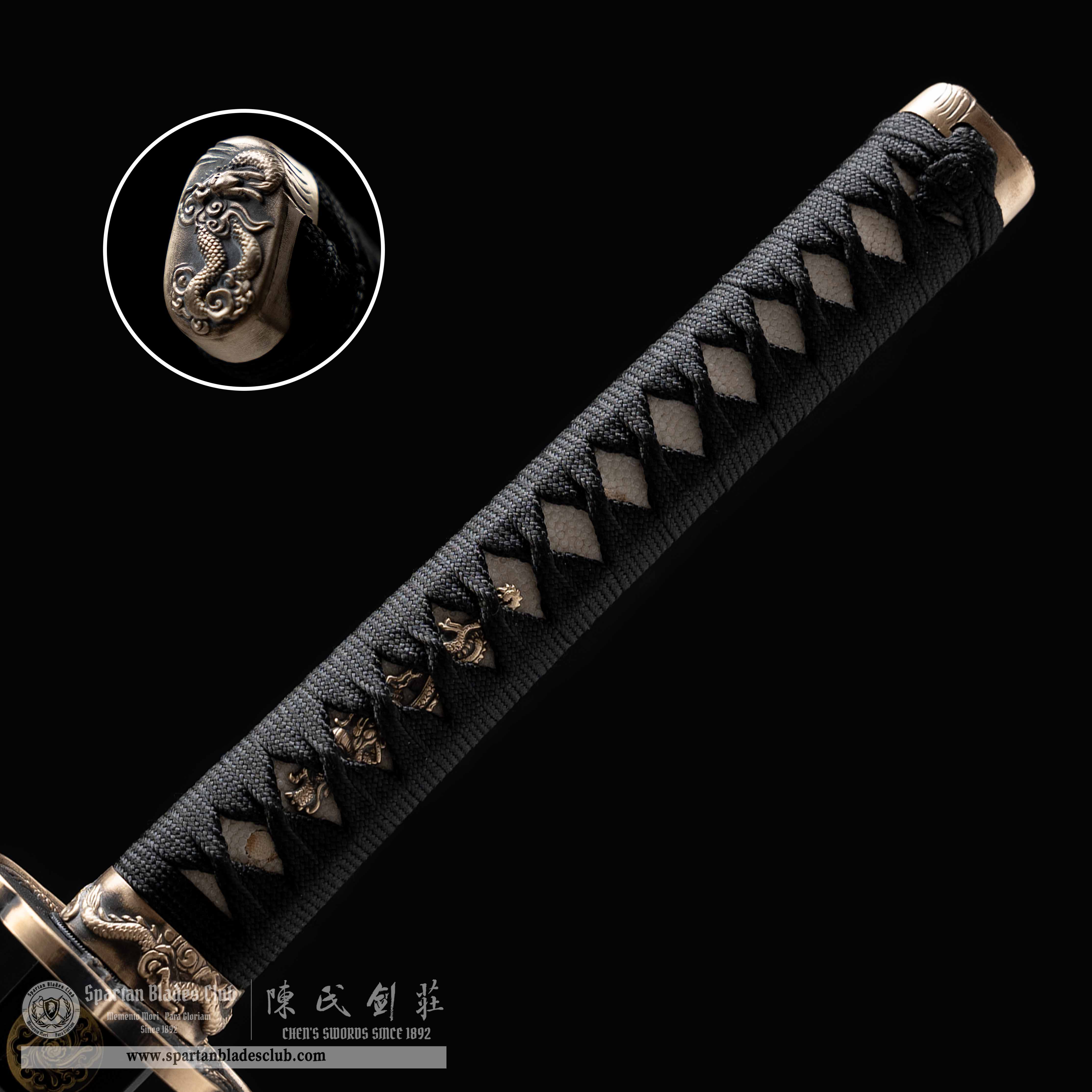HY108 🐉|AnLoong Katana|Katana|Damascus steel|Clay-tempered|Real Hamon|Loong(Dragon)|Black&golden|Battle-Ready|Full-tang|Spartan Blades Club|CHEN'S SWORDS 1892 - Spartan Blades Club - 陳氏劍莊1892