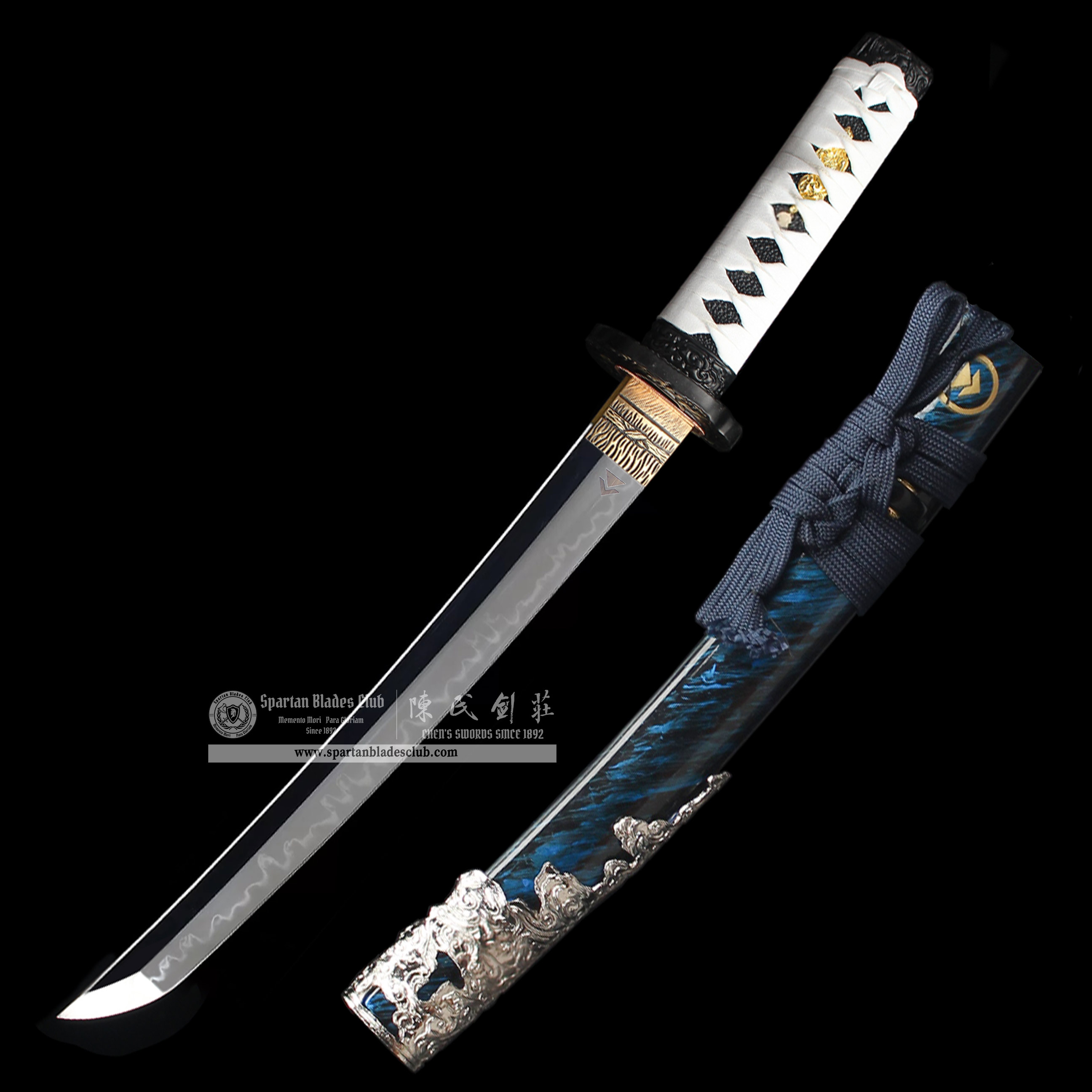 HY29|Ghost Of Tsushima Swords Set - Advanced Version|Daisho set|T10 steel|Clay-tempered|Real Hamon|Blue&silvery|Battle-Ready|Full-tang|Spartan Blades Club|CHEN'S SWORDS 1892 - Spartan Blades Club