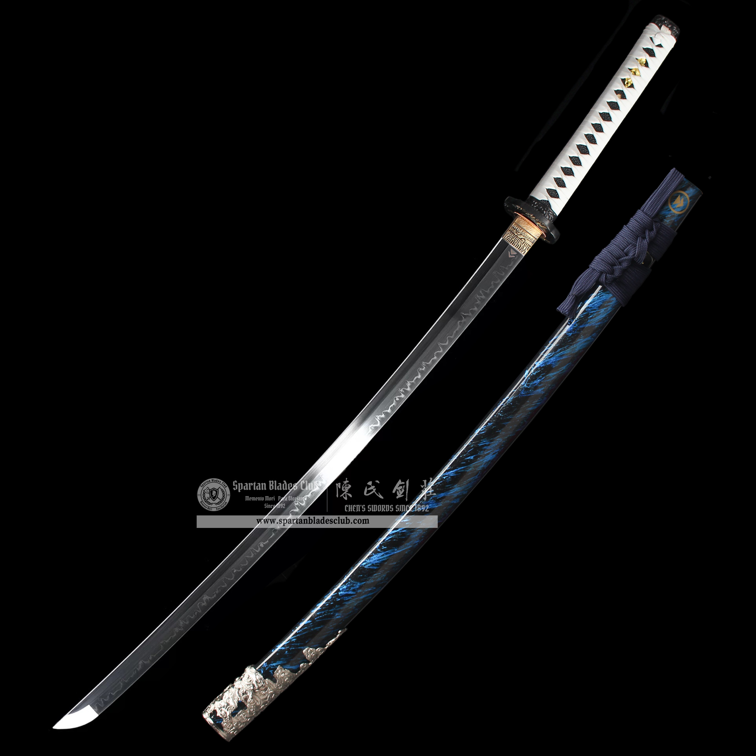 HY29|Ghost Of Tsushima Swords Set - Advanced Version|Daisho set|T10 steel|Clay-tempered|Real Hamon|Blue&silvery|Battle-Ready|Full-tang|Spartan Blades Club|CHEN'S SWORDS 1892 - Spartan Blades Club