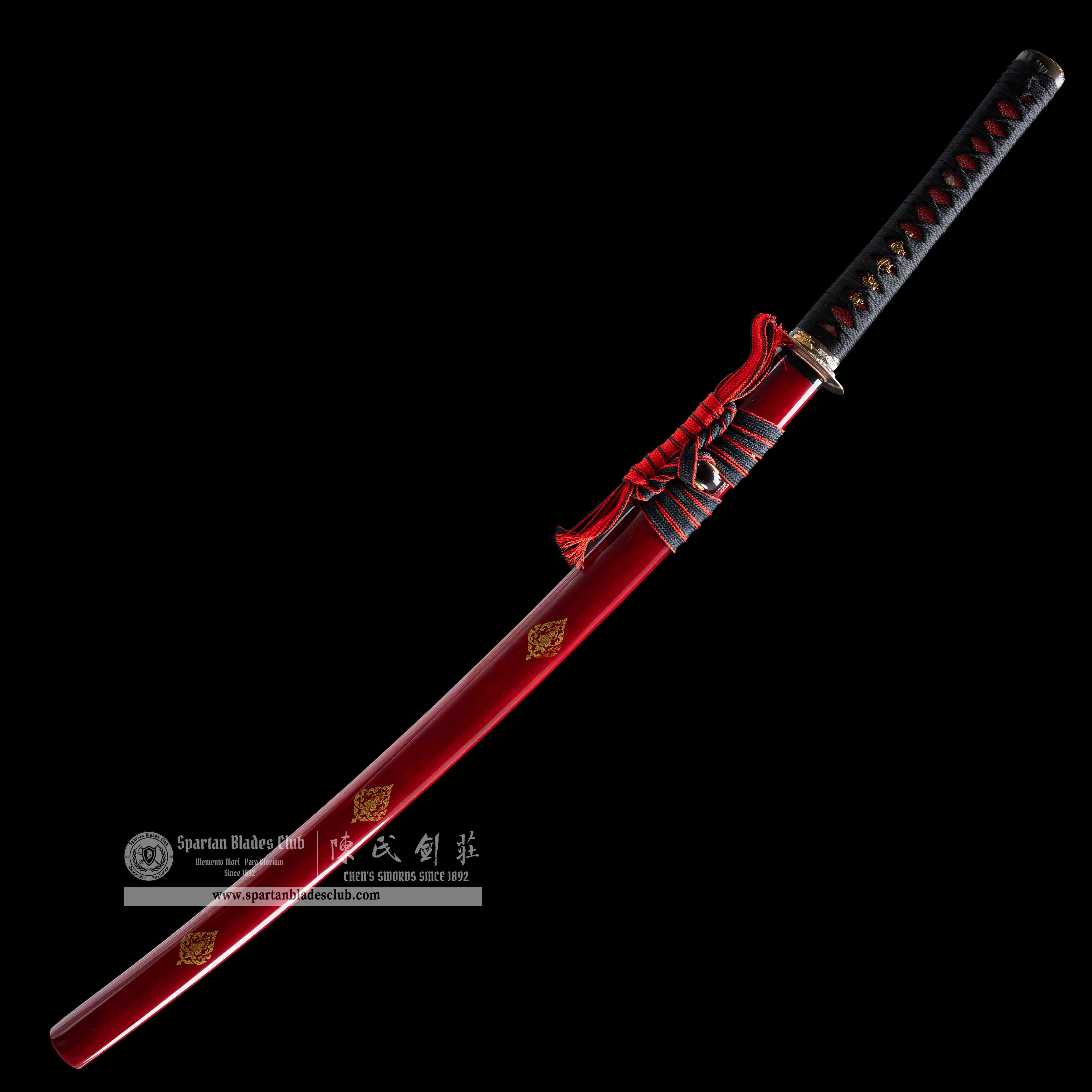 HY31|🔴Blood Guanyin|Katana|Honsanmai structure blade|Tamahagane steel wrapped in Damascus steel|Clay-tempered|Real Hamon|Black&red|Battle-Ready|Full-tang|Spartan Blades Club|CHEN'S SWORDS 1892 - Spartan Blades Club - 陳氏劍莊1892