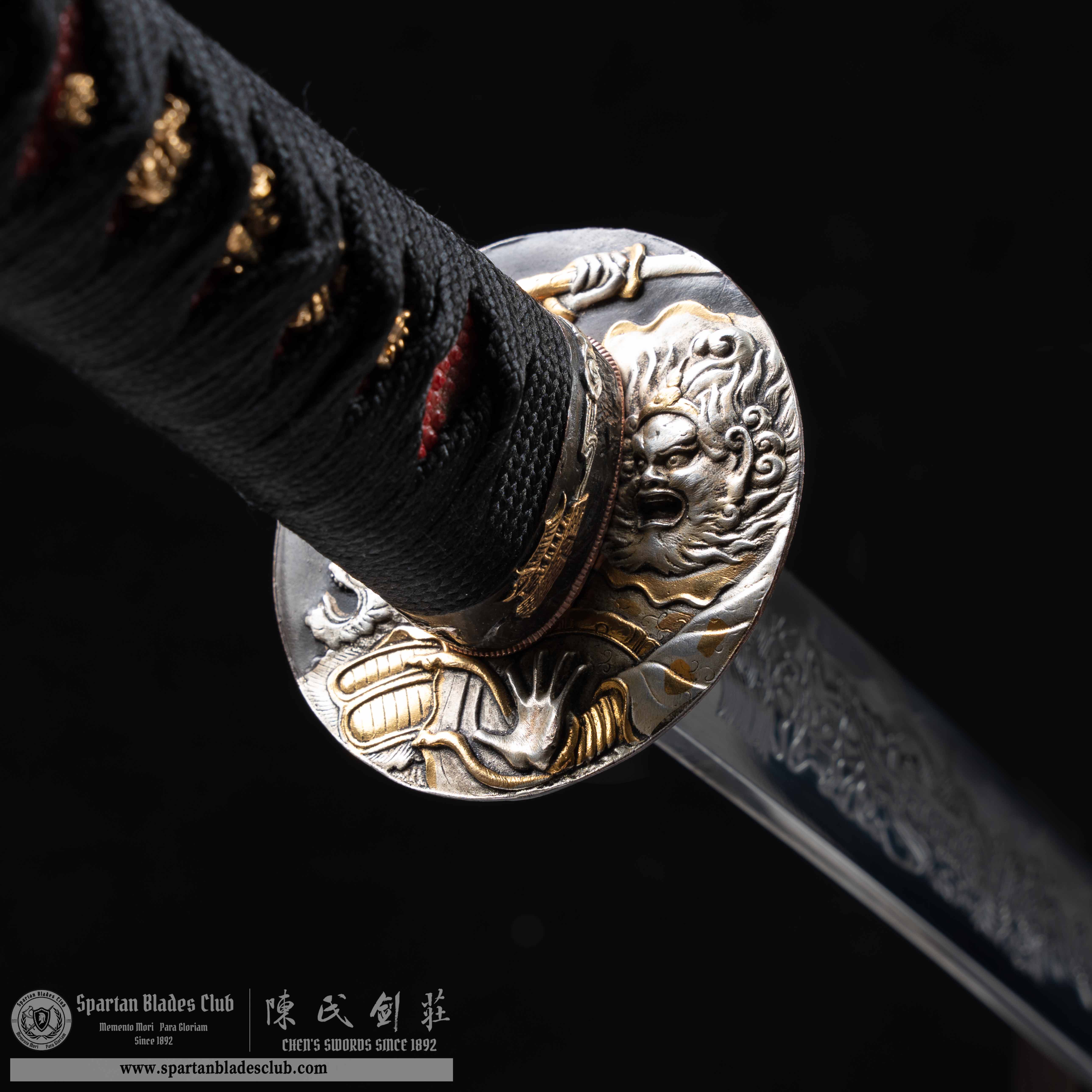 HY31|🔴Blood Guanyin|Katana|Honsanmai structure blade|Tamahagane steel wrapped in Damascus steel|Clay-tempered|Real Hamon|Black&red|Battle-Ready|Full-tang|Spartan Blades Club|CHEN'S SWORDS 1892 - Spartan Blades Club - 陳氏劍莊1892