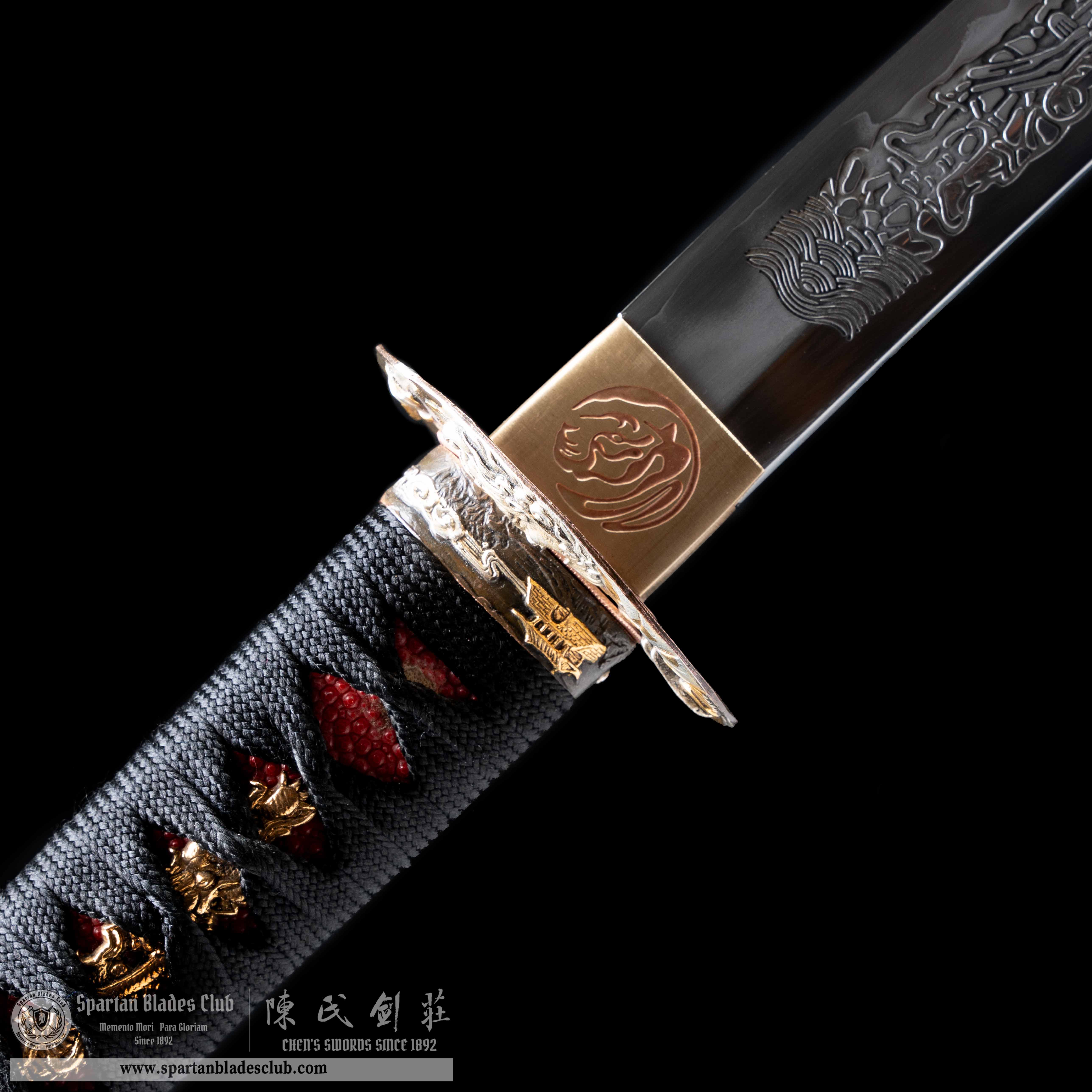 HY31|🔴Blood Guanyin|Katana|Honsanmai structure blade|Tamahagane steel wrapped in Damascus steel|Clay-tempered|Real Hamon|Black&red|Battle-Ready|Full-tang|Spartan Blades Club|CHEN'S SWORDS 1892 - Spartan Blades Club - 陳氏劍莊1892