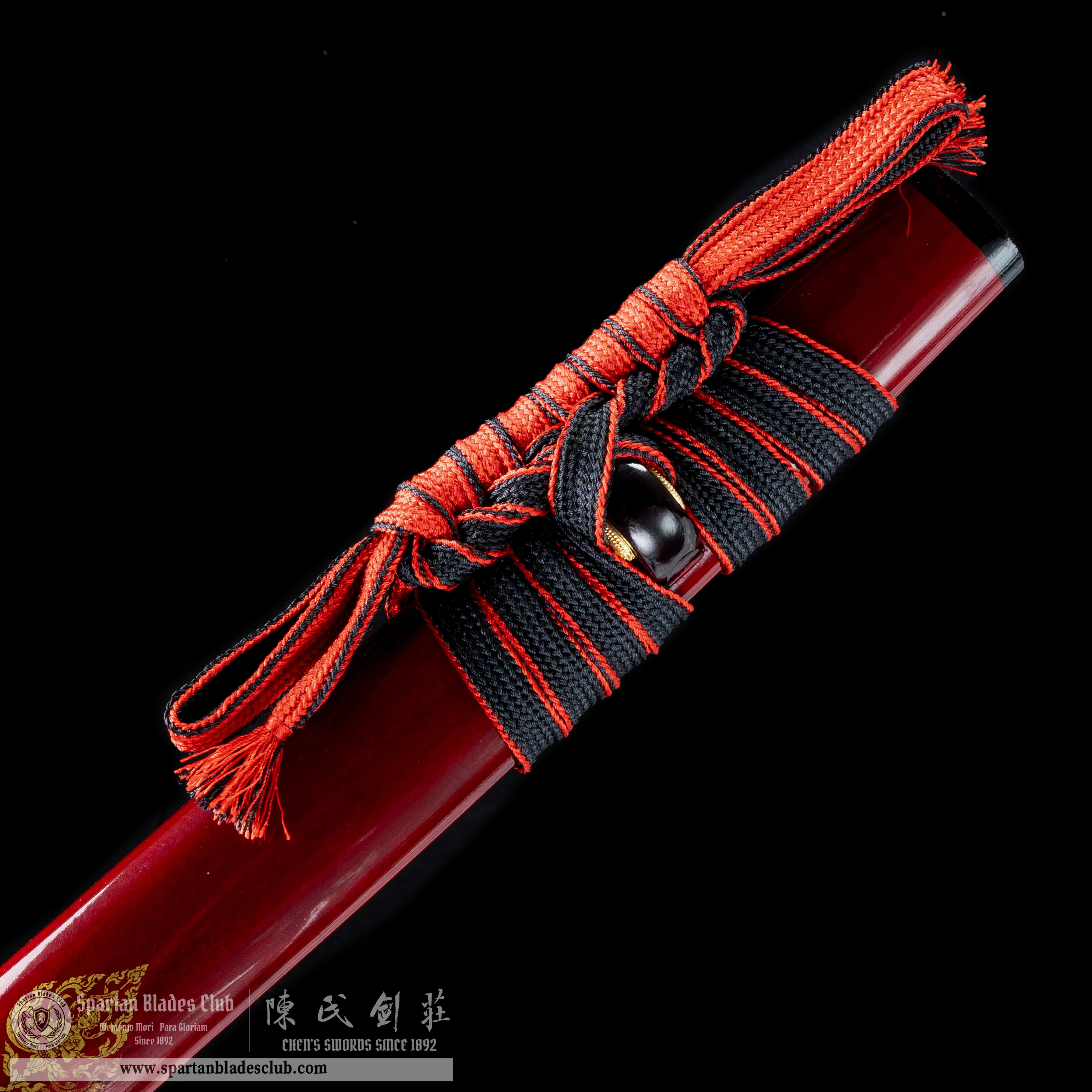 HY31|🔴Blood Guanyin|Katana|Honsanmai structure blade|Tamahagane steel wrapped in Damascus steel|Clay-tempered|Real Hamon|Black&red|Battle-Ready|Full-tang|Spartan Blades Club|CHEN'S SWORDS 1892 - Spartan Blades Club - 陳氏劍莊1892