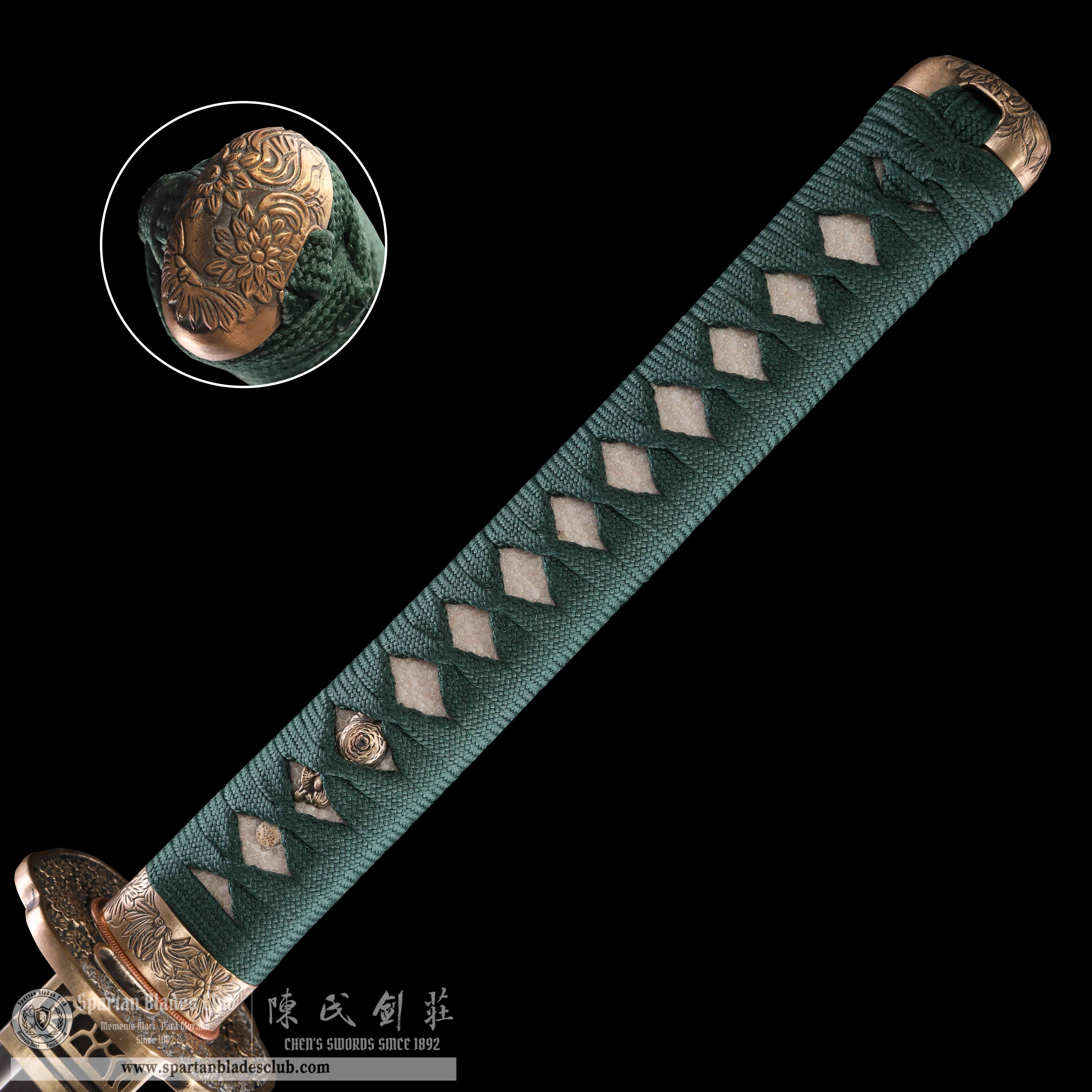 HY34|🍀Cui Qing Samurai|Katana|T10 steel|Clay-tempered|Real Hamon|Green|Battle-Ready|Full-tang|Spartan Blades Club|CHEN'S SWORDS 1892 - Spartan Blades Club - 陳氏劍莊1892