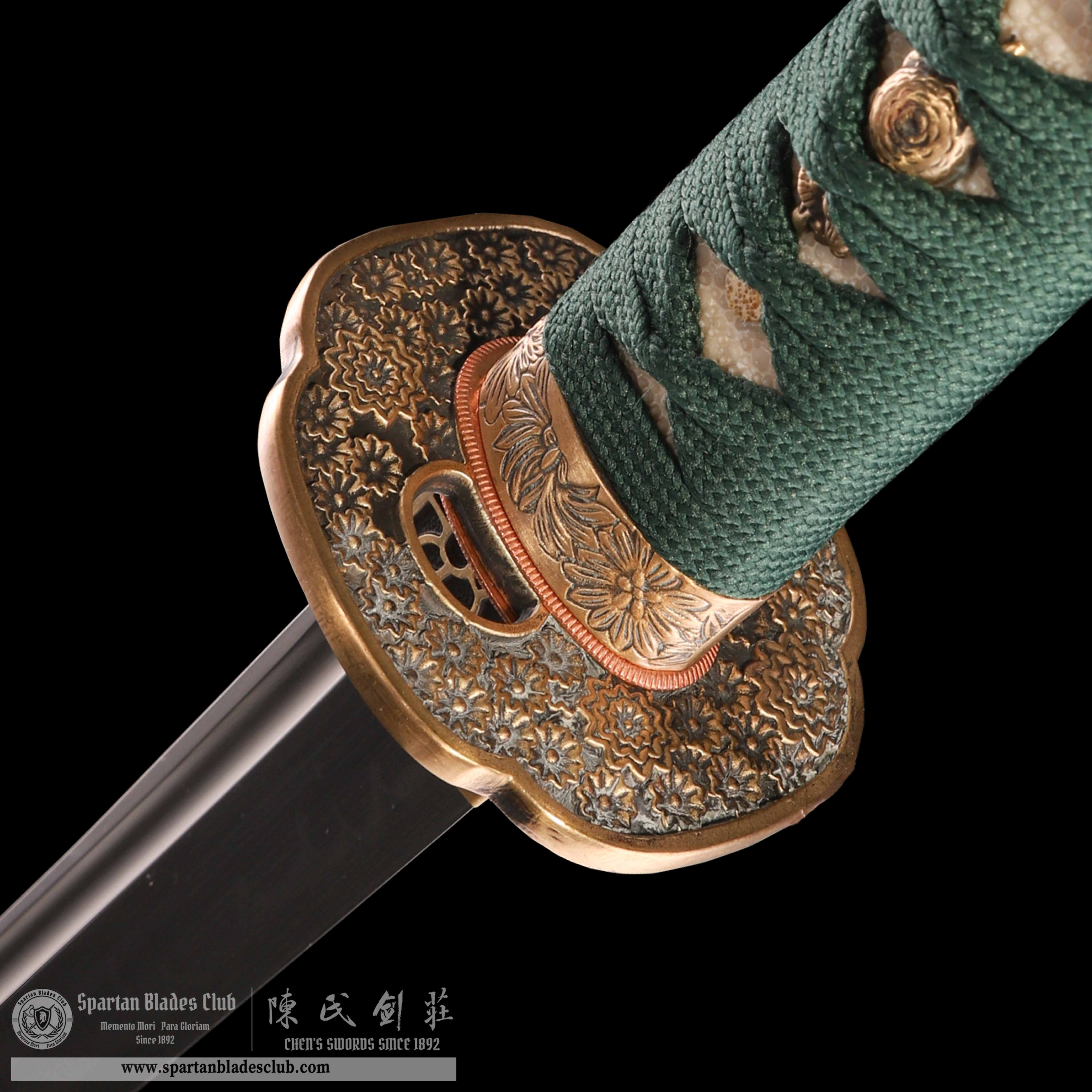 HY34|🍀Cui Qing Samurai|Katana|T10 steel|Clay-tempered|Real Hamon|Green|Battle-Ready|Full-tang|Spartan Blades Club|CHEN'S SWORDS 1892 - Spartan Blades Club - 陳氏劍莊1892