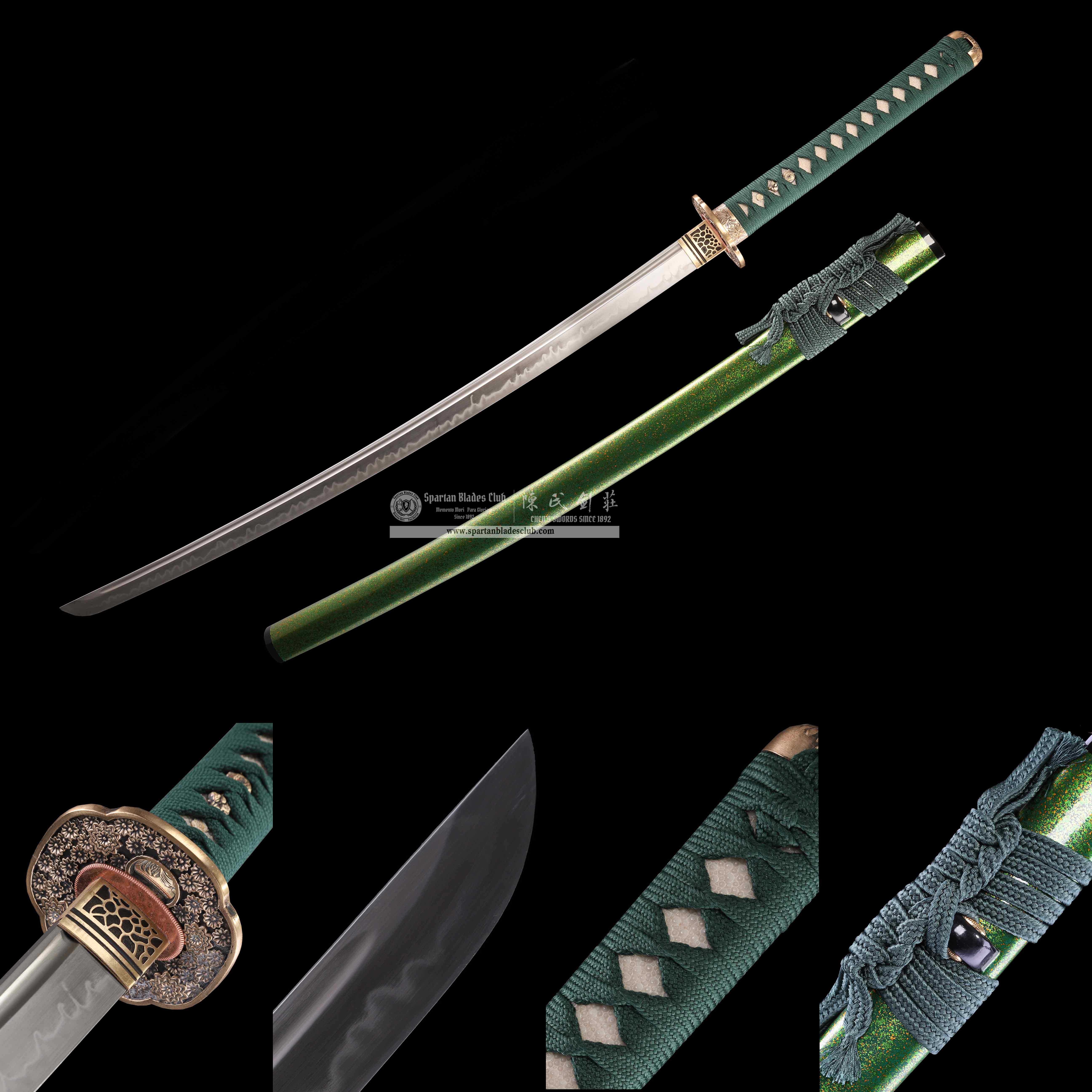 HY34|🍀Cui Qing Samurai|Katana|T10 steel|Clay-tempered|Real Hamon|Green|Battle-Ready|Full-tang|Spartan Blades Club|CHEN'S SWORDS 1892 - Spartan Blades Club - 陳氏劍莊1892