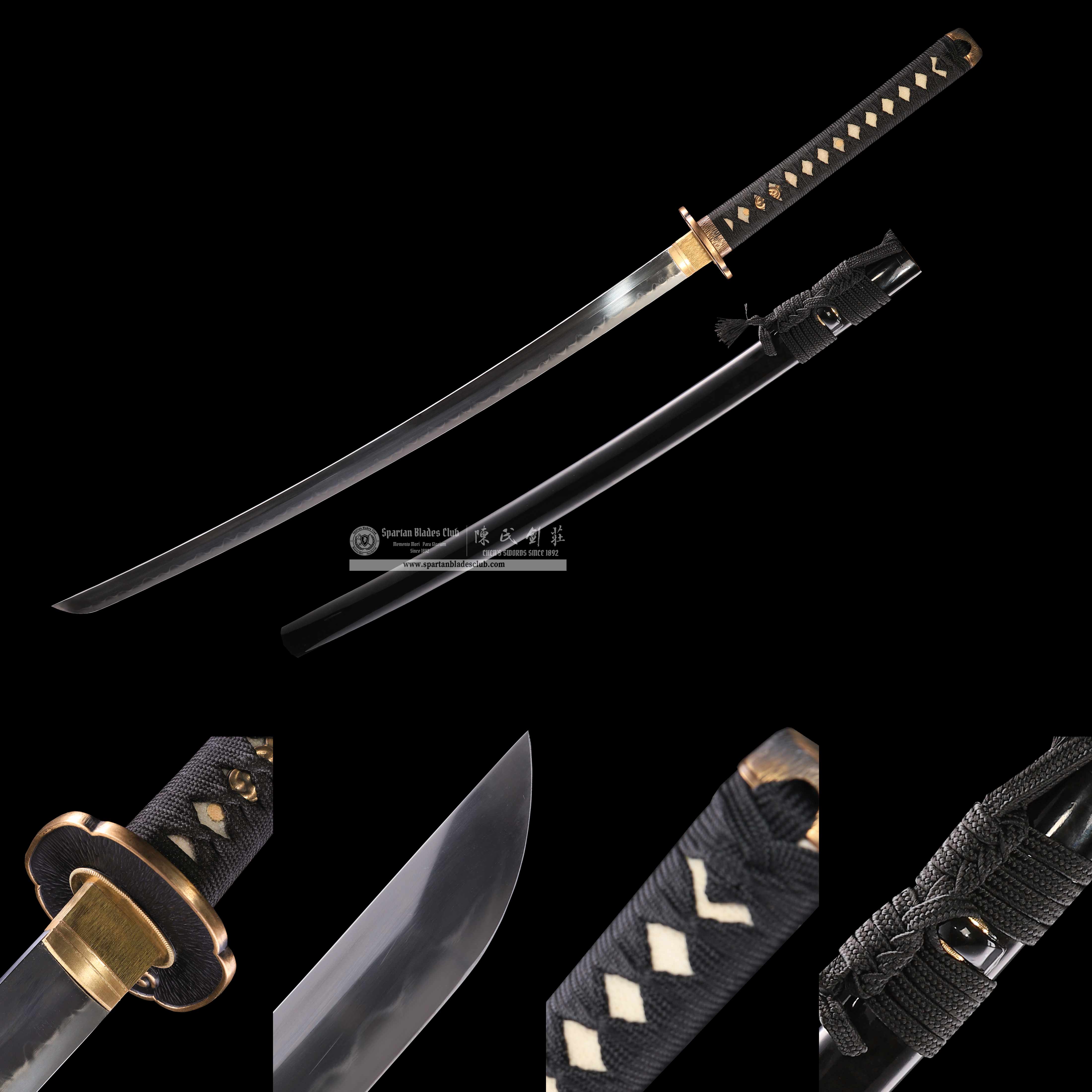 HY35|Noctis Gild|Katana|T10 steel|Clay-tempered|Real Hamon|Black|Battle-Ready|Full-tang|Spartan Blades Club|CHEN'S SWORDS 1892 - Spartan Blades Club
