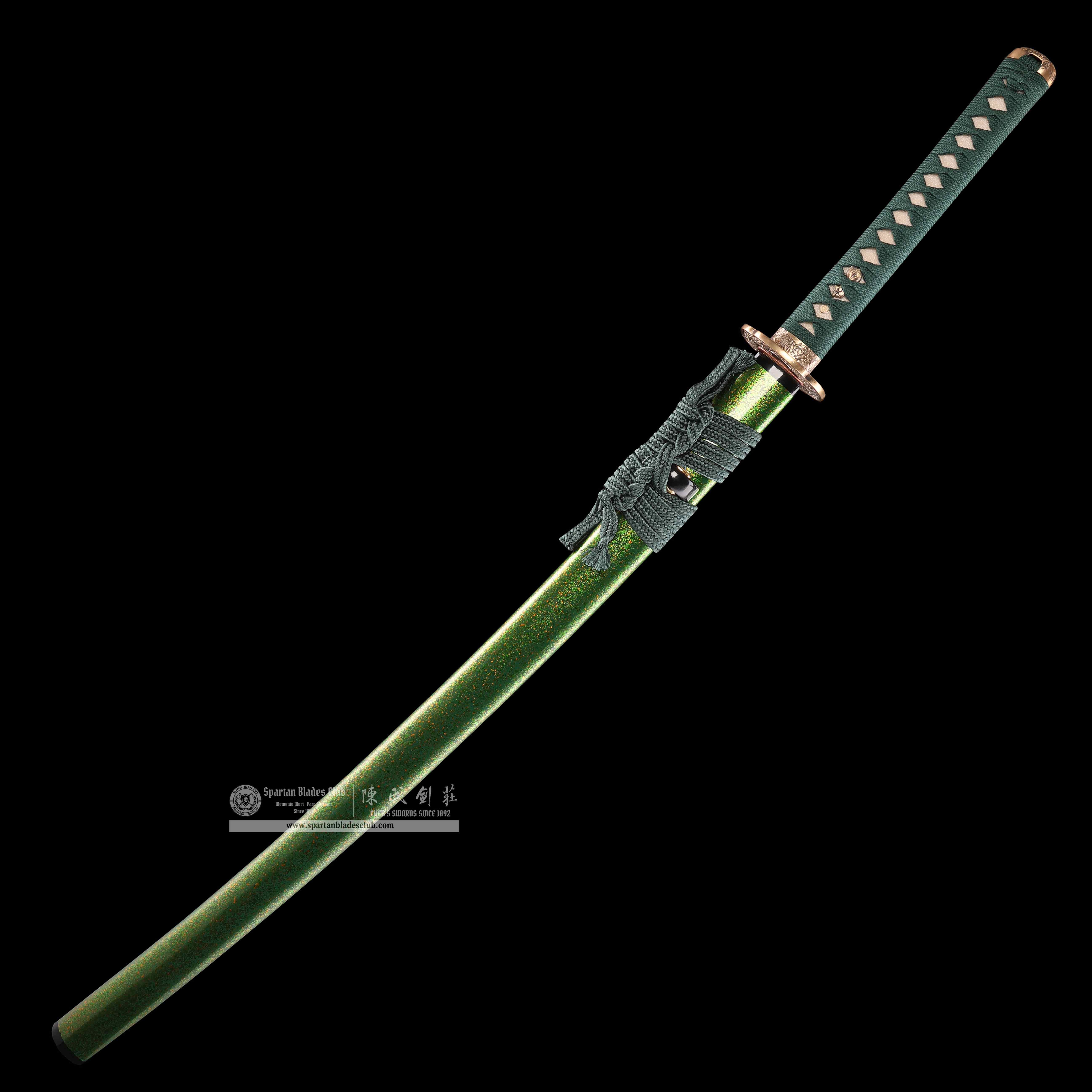 HY34|🍀Cui Qing Samurai|Katana|T10 steel|Clay-tempered|Real Hamon|Green|Battle-Ready|Full-tang|Spartan Blades Club|CHEN'S SWORDS 1892 - Spartan Blades Club - 陳氏劍莊1892