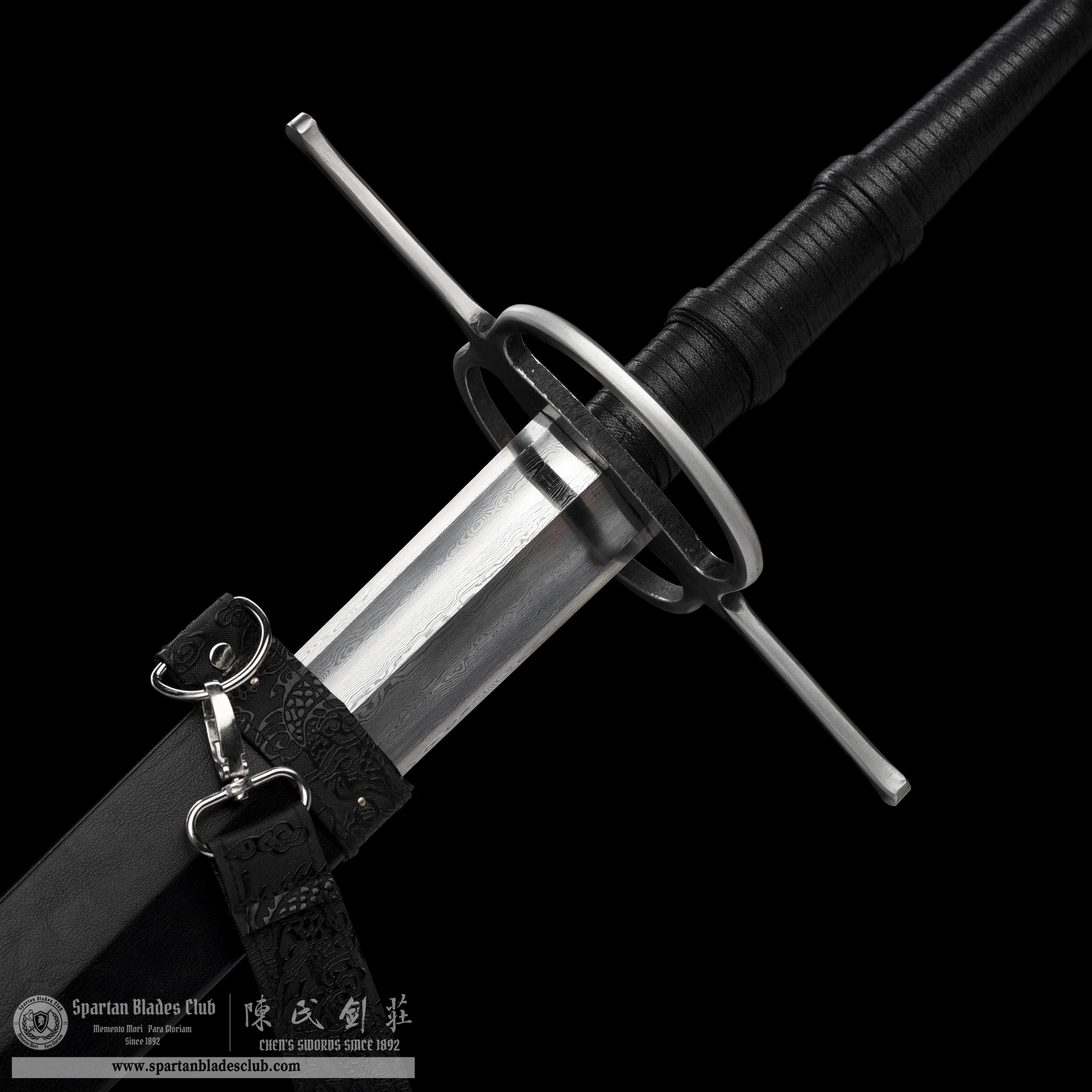 TR12｜Mornless Blade｜European Sword｜Damascus steel｜Black&silvery｜Battle-Ready｜Full-tang｜Spartan Blades Club｜CHEN'S SWORDS 1892 - Spartan Blades Club - 陳氏劍莊1892