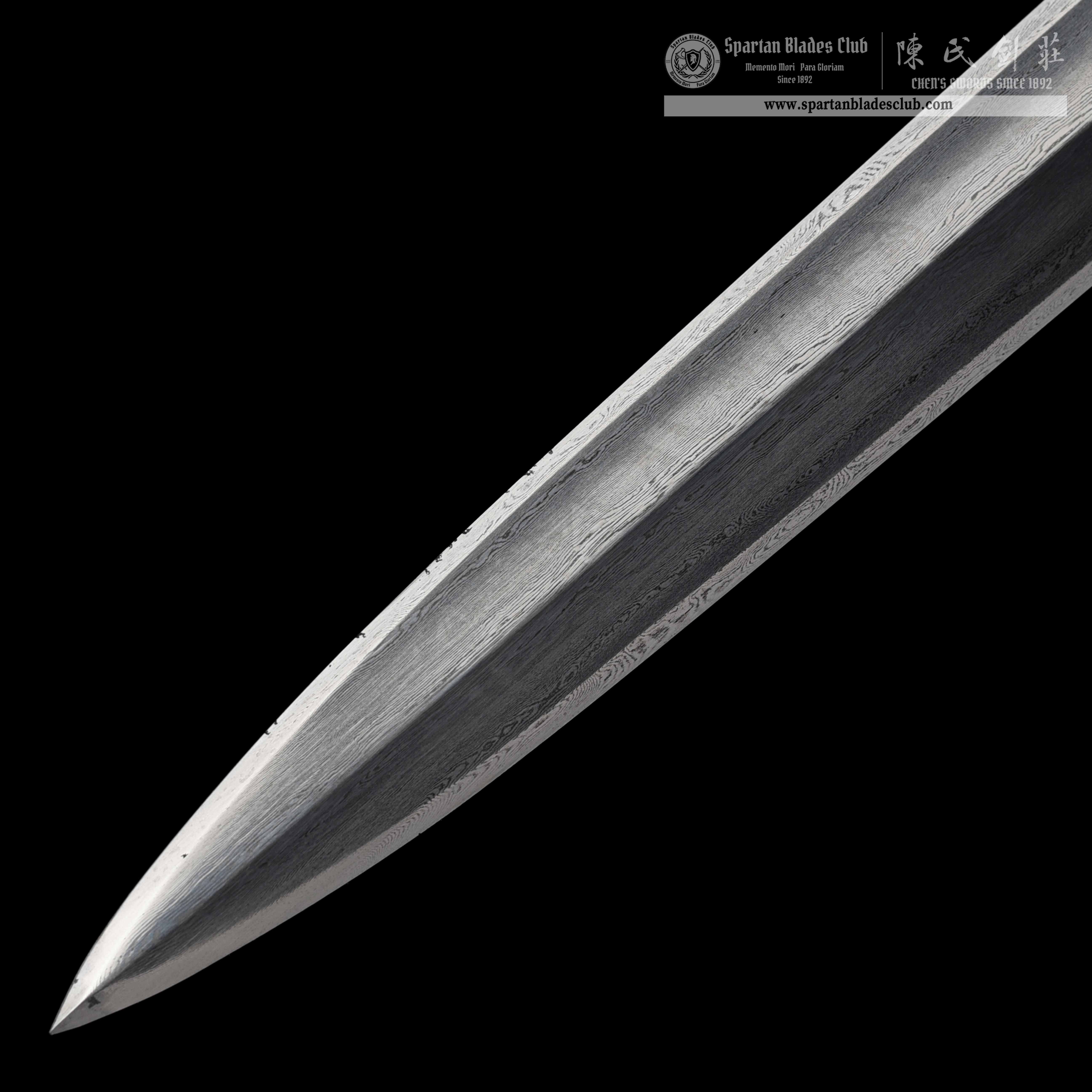 TR12｜Mornless Blade｜European Sword｜Damascus steel｜Black&silvery｜Battle-Ready｜Full-tang｜Spartan Blades Club｜CHEN'S SWORDS 1892 - Spartan Blades Club - 陳氏劍莊1892