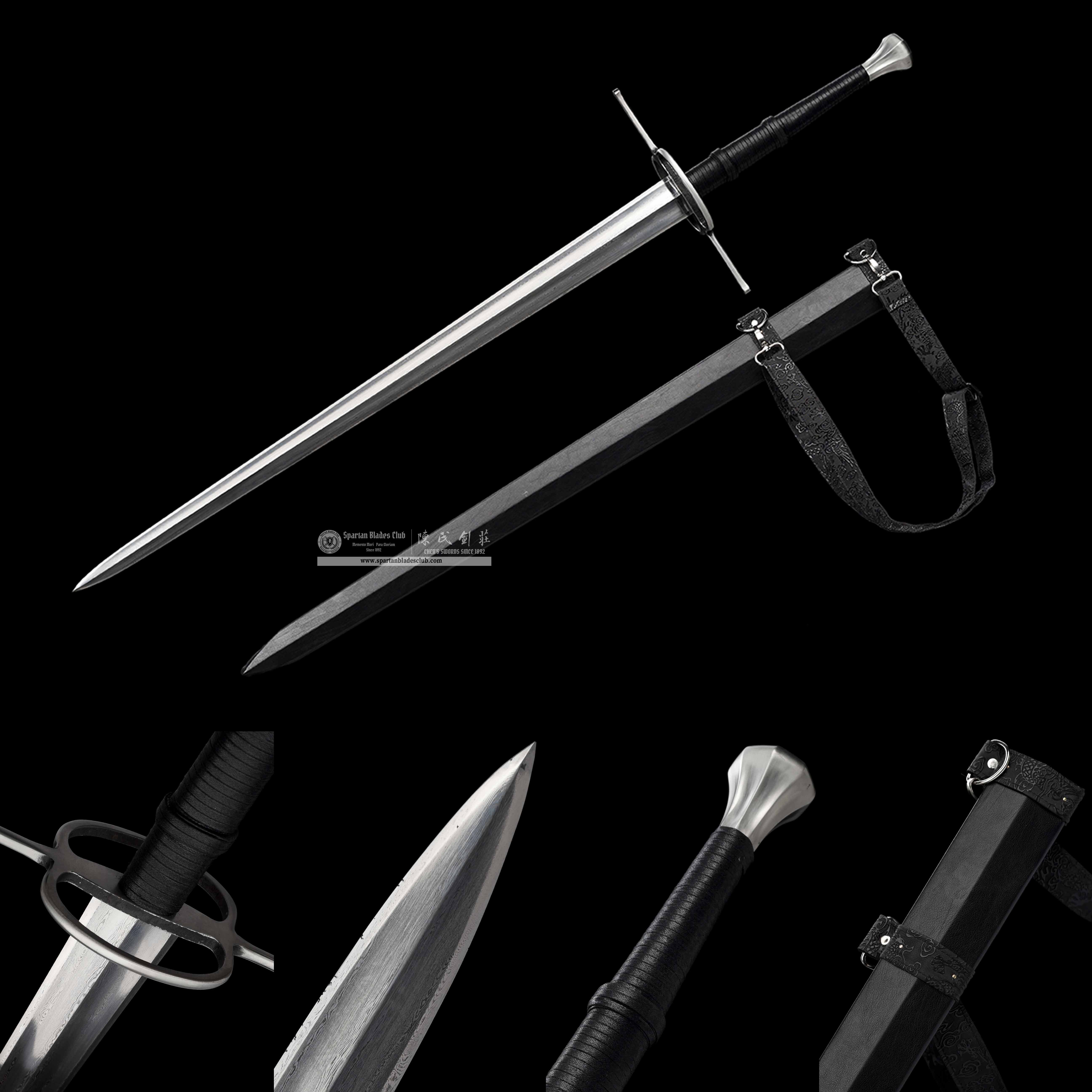 TR12|Mornless Blade|European Sword|Damascus steel|Black&silvery|Battle-Ready|Full-tang|Spartan Blades Club|CHEN'S SWORDS 1892 - Spartan Blades Club - 陳氏劍莊1892