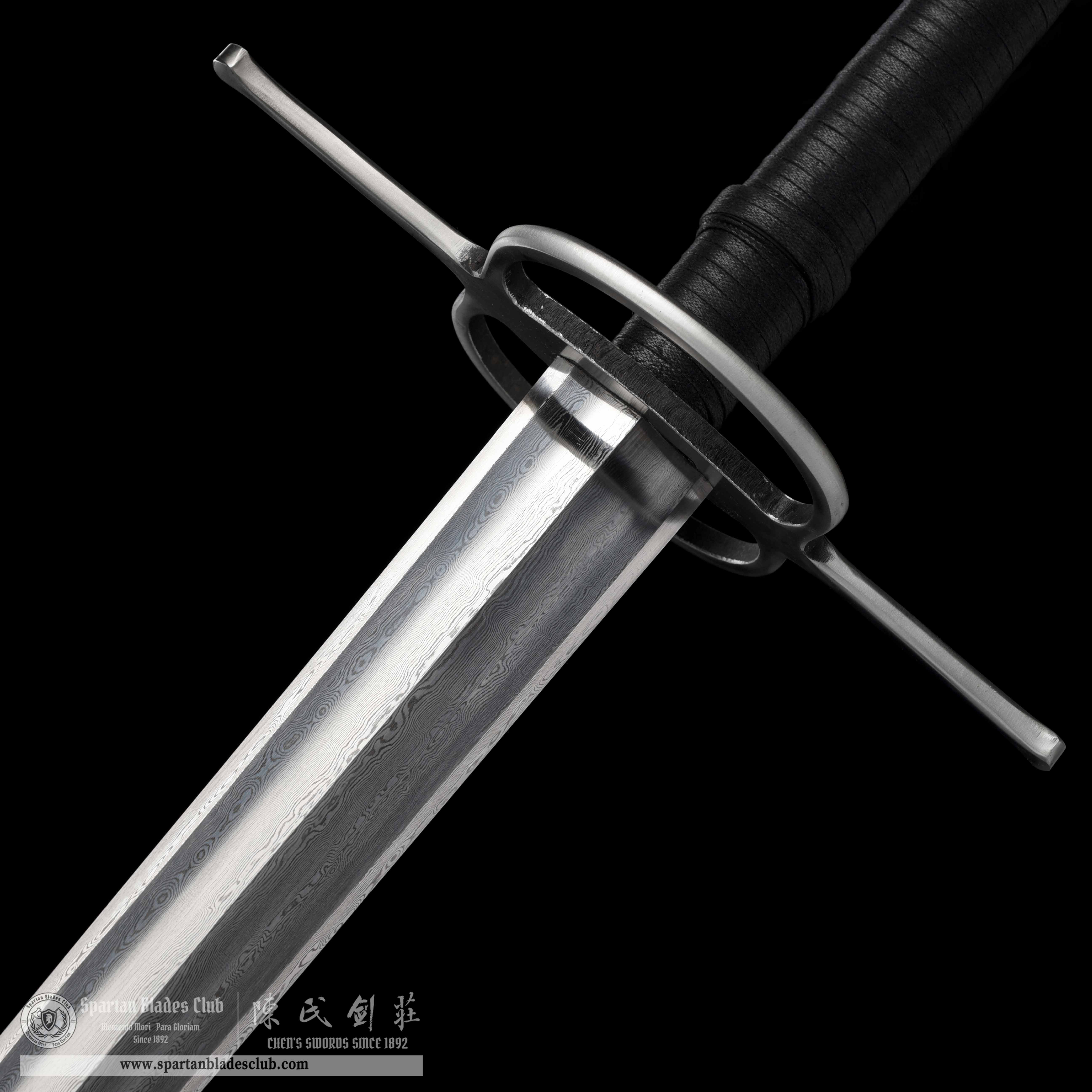 TR12｜Mornless Blade｜European Sword｜Damascus steel｜Black&silvery｜Battle-Ready｜Full-tang｜Spartan Blades Club｜CHEN'S SWORDS 1892 - Spartan Blades Club - 陳氏劍莊1892