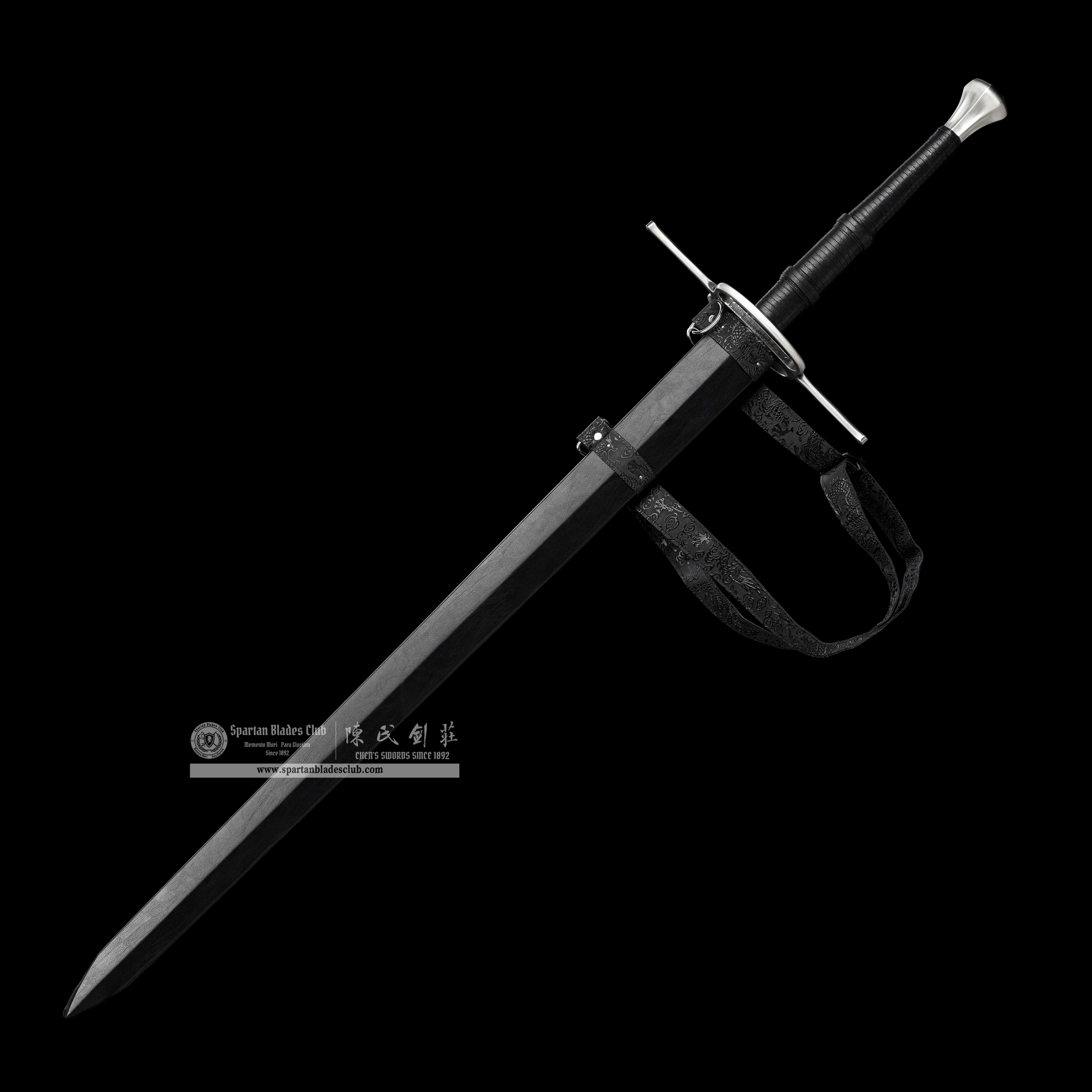 TR12｜Mornless Blade｜European Sword｜Damascus steel｜Black&silvery｜Battle-Ready｜Full-tang｜Spartan Blades Club｜CHEN'S SWORDS 1892 - Spartan Blades Club - 陳氏劍莊1892