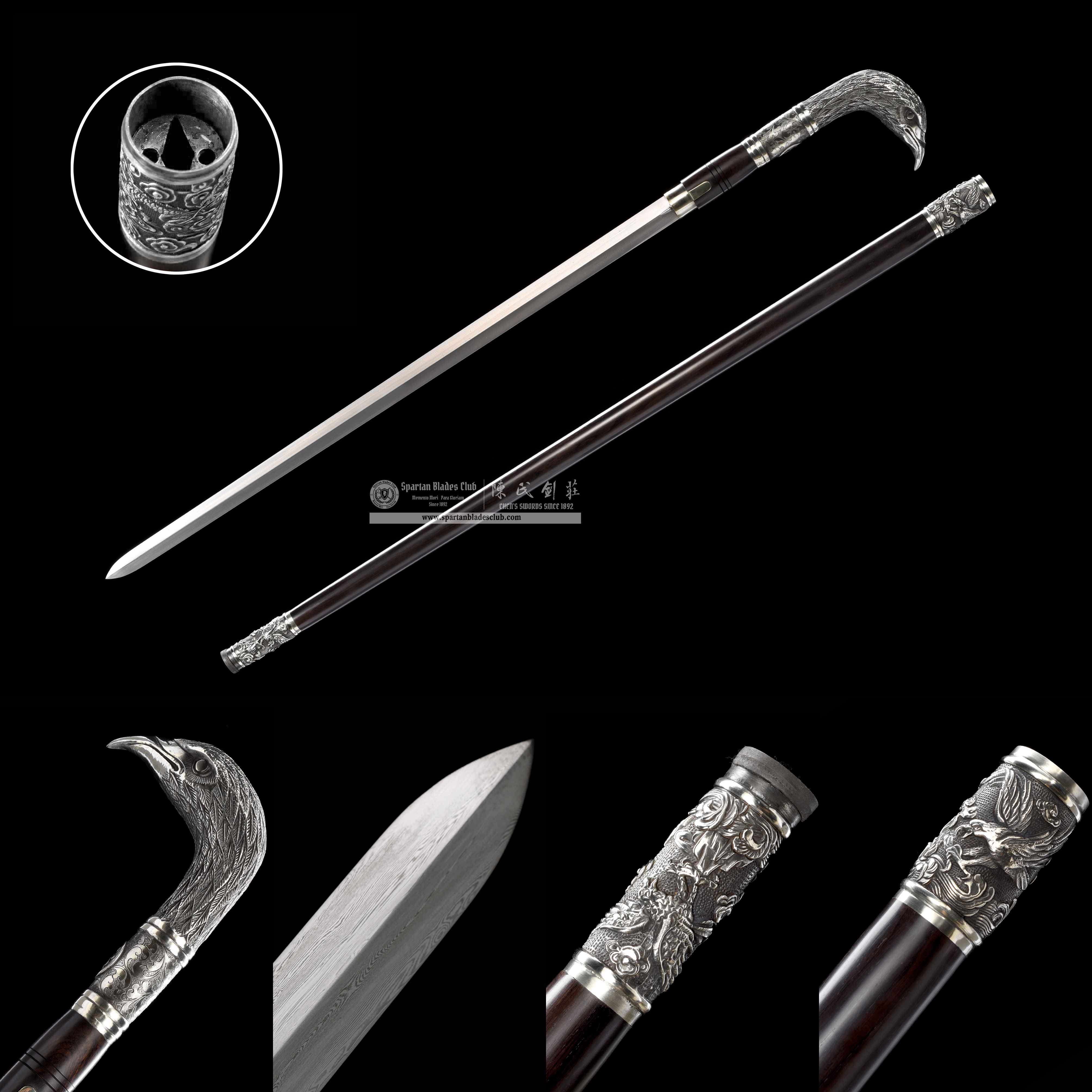 WS03|Silver - Eagle Scepter Cane Sword|Cane Sword|Damascus steel|Black&Silver|Battle-Ready|Full-tang|Spartan Blades Club|CHEN'S SWORDS 1892 - Spartan Blades Club - 陳氏劍莊1892