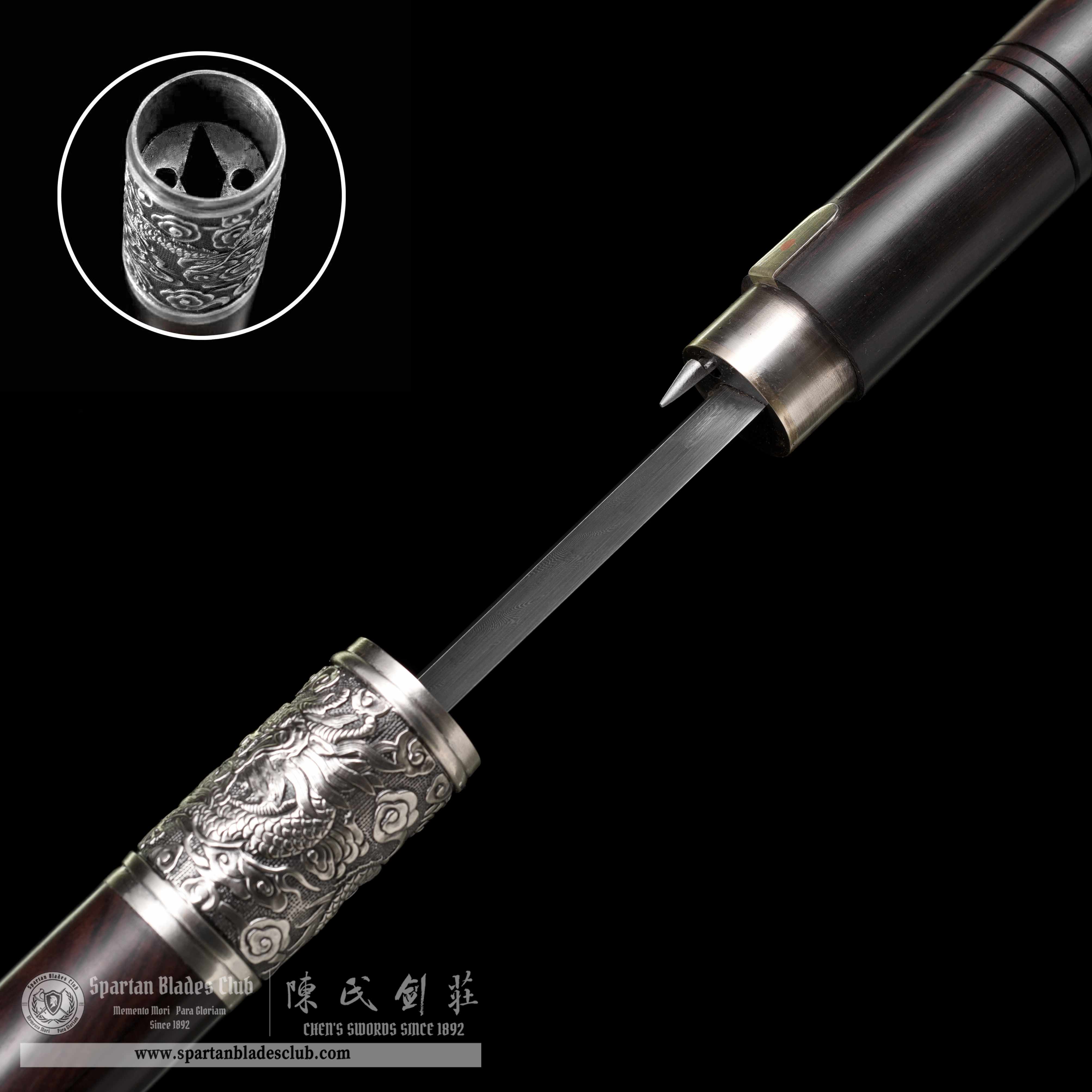 WS04｜Loong（Dragon） - Shadow Silver Cane Sword｜Cane Sword｜Damascus steel｜Black&Silver｜Battle-Ready｜Full-tang｜Spartan Blades Club｜CHEN'S SWORDS 1892 - Spartan Blades Club - 陳氏劍莊1892