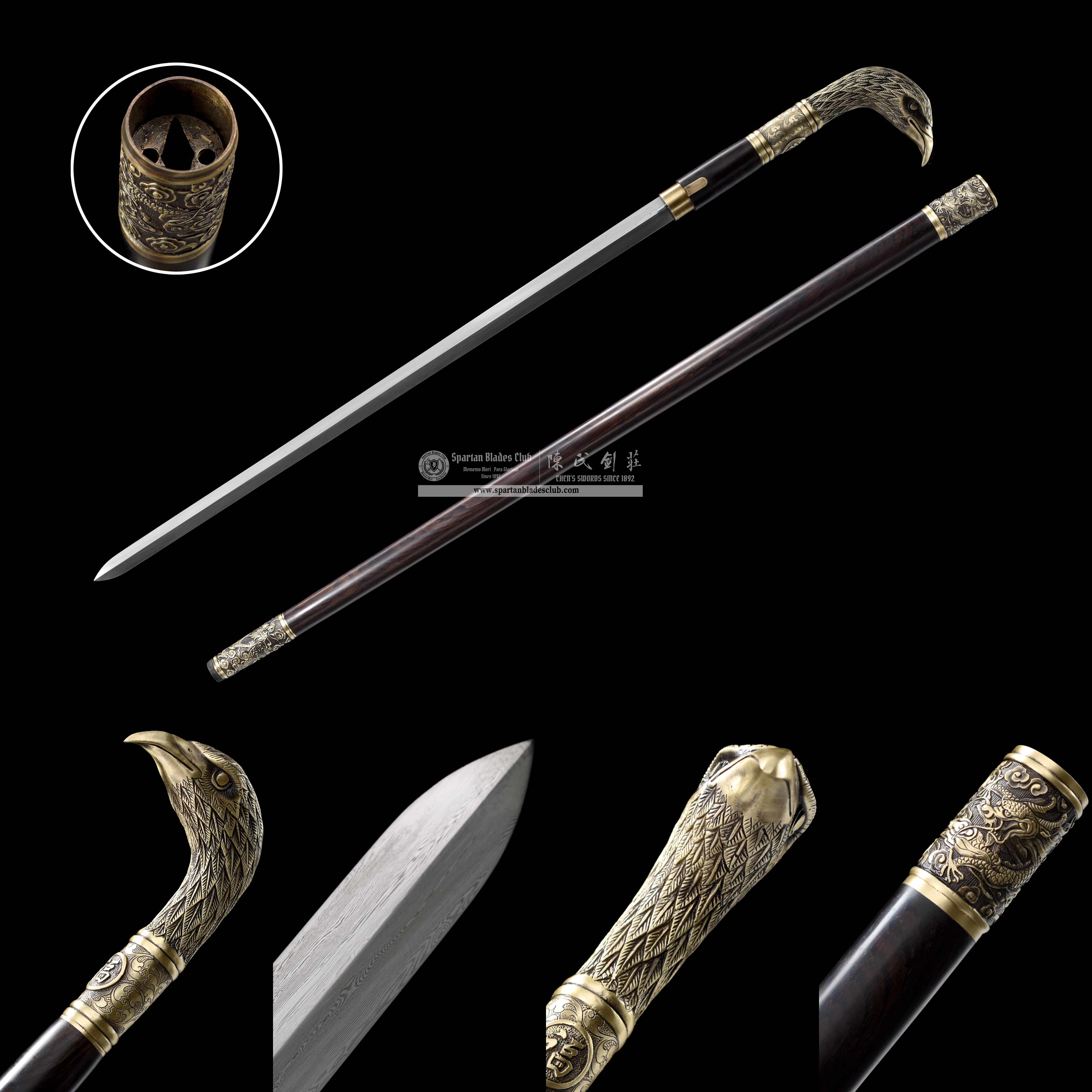 WS02|Eagle - Shadow Scepter Cane Sword|Cane Sword|Damascus steel|Black&golden|Battle-Ready|Full-tang|Spartan Blades Club|CHEN'S SWORDS 1892 - Spartan Blades Club - 陳氏劍莊1892