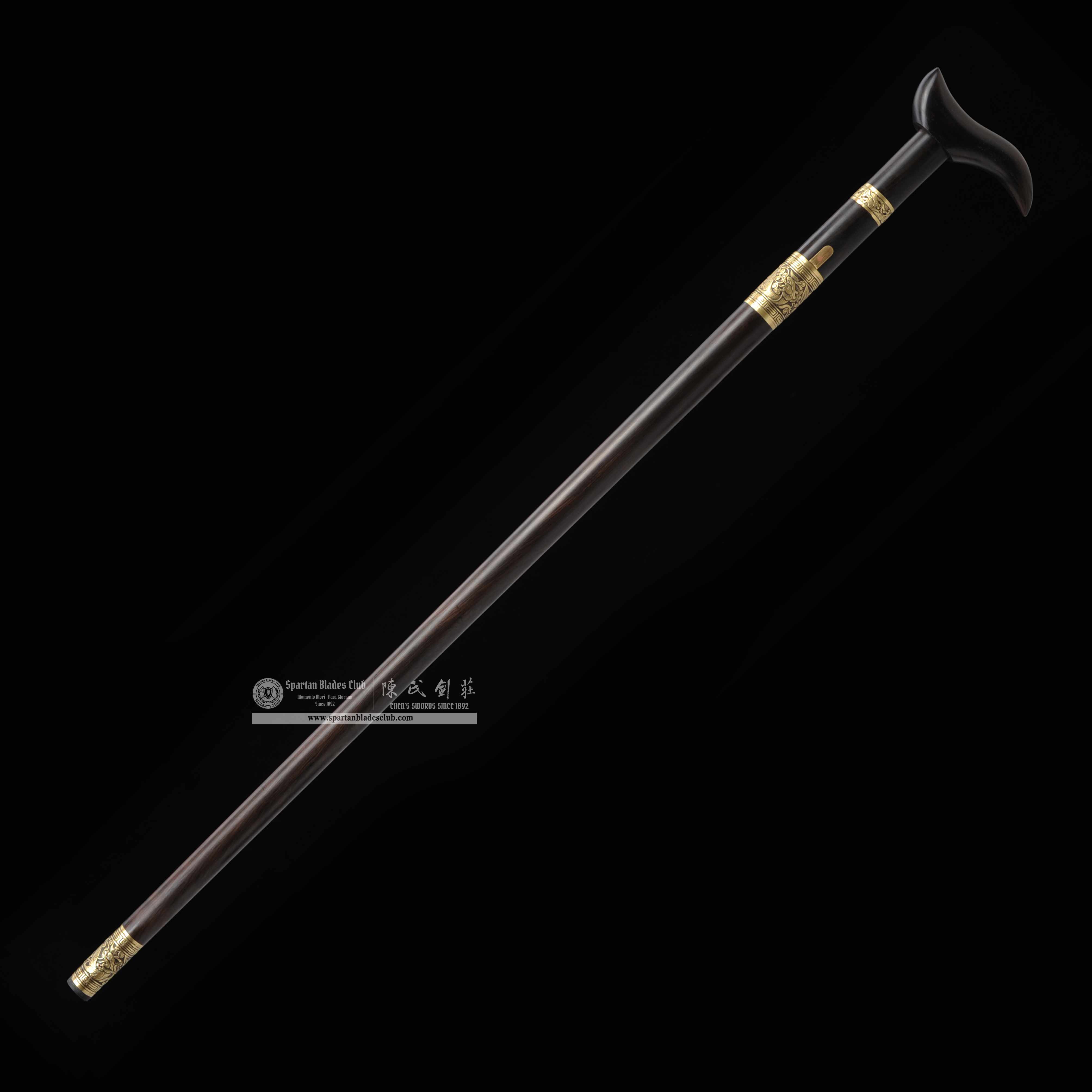 WS06｜Ebony Cane Sword｜Cane Sword｜Damascus steel｜loong(Chinese dragon)｜Black&golden｜Battle-Ready｜Full-tang｜Spartan Blades Club｜CHEN'S SWORDS 1892 - Spartan Blades Club - 陳氏劍莊1892