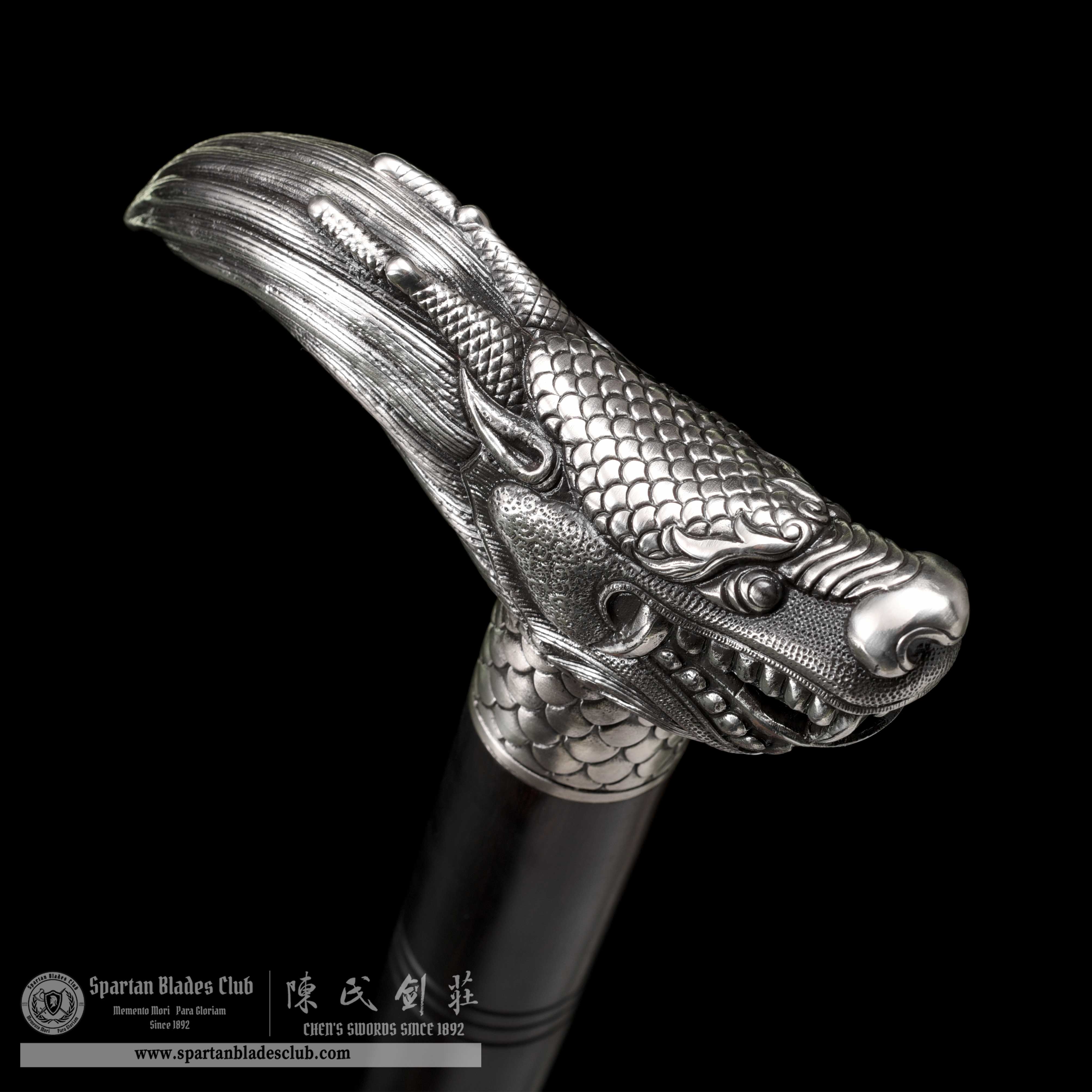WS04|Loong(Dragon) - Shadow Silver Cane Sword|Cane Sword|Damascus steel|Black&Silver|Battle-Ready|Full-tang|Spartan Blades Club|CHEN'S SWORDS 1892 - Spartan Blades Club - 陳氏劍莊1892