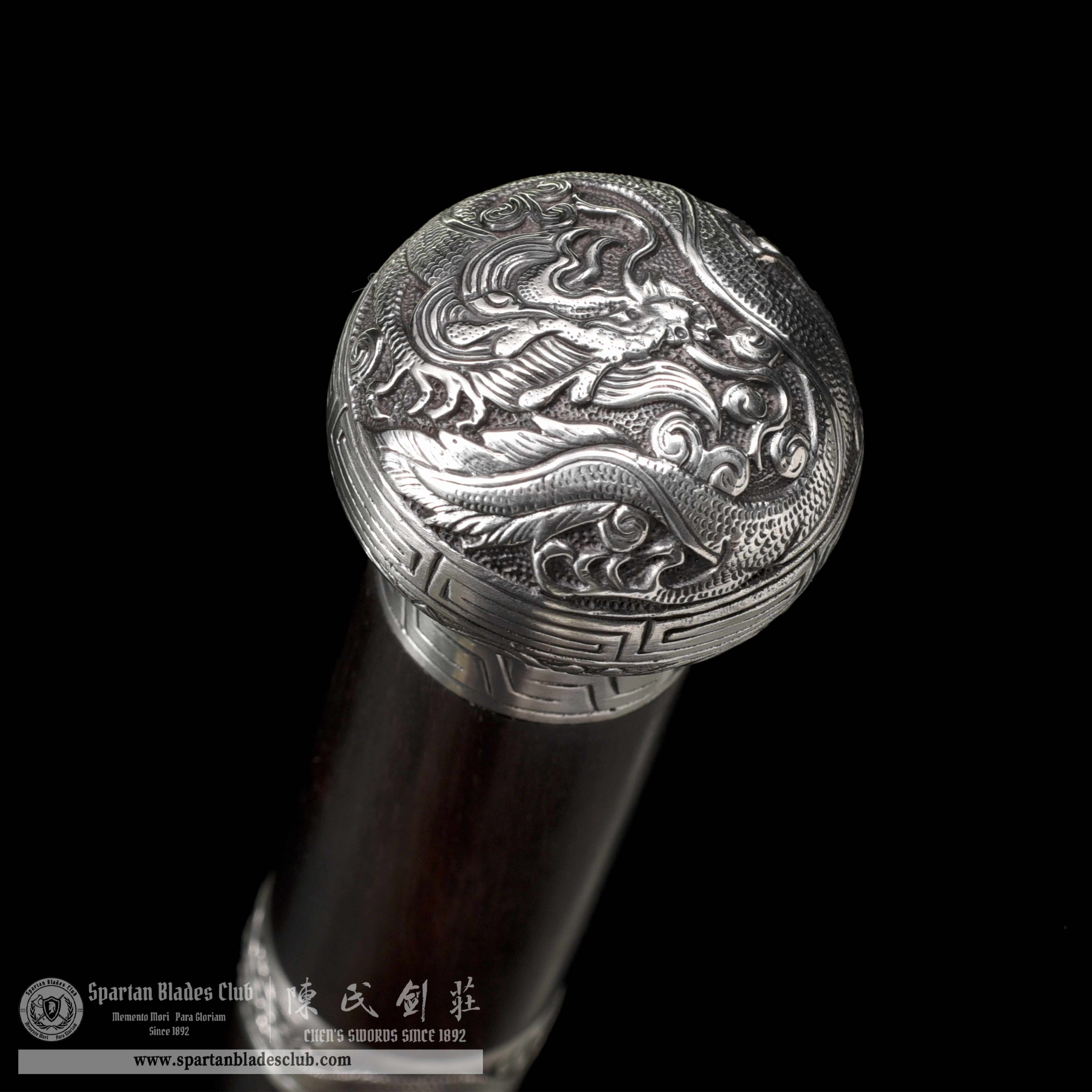 WS05|Silver Orb Cane Sword|Cane Sword|Damascus steel|loong(Chinese dragon)|Black&Silver|Battle-Ready|Full-tang|Spartan Blades Club|CHEN'S SWORDS 1892 - Spartan Blades Club - 陳氏劍莊1892