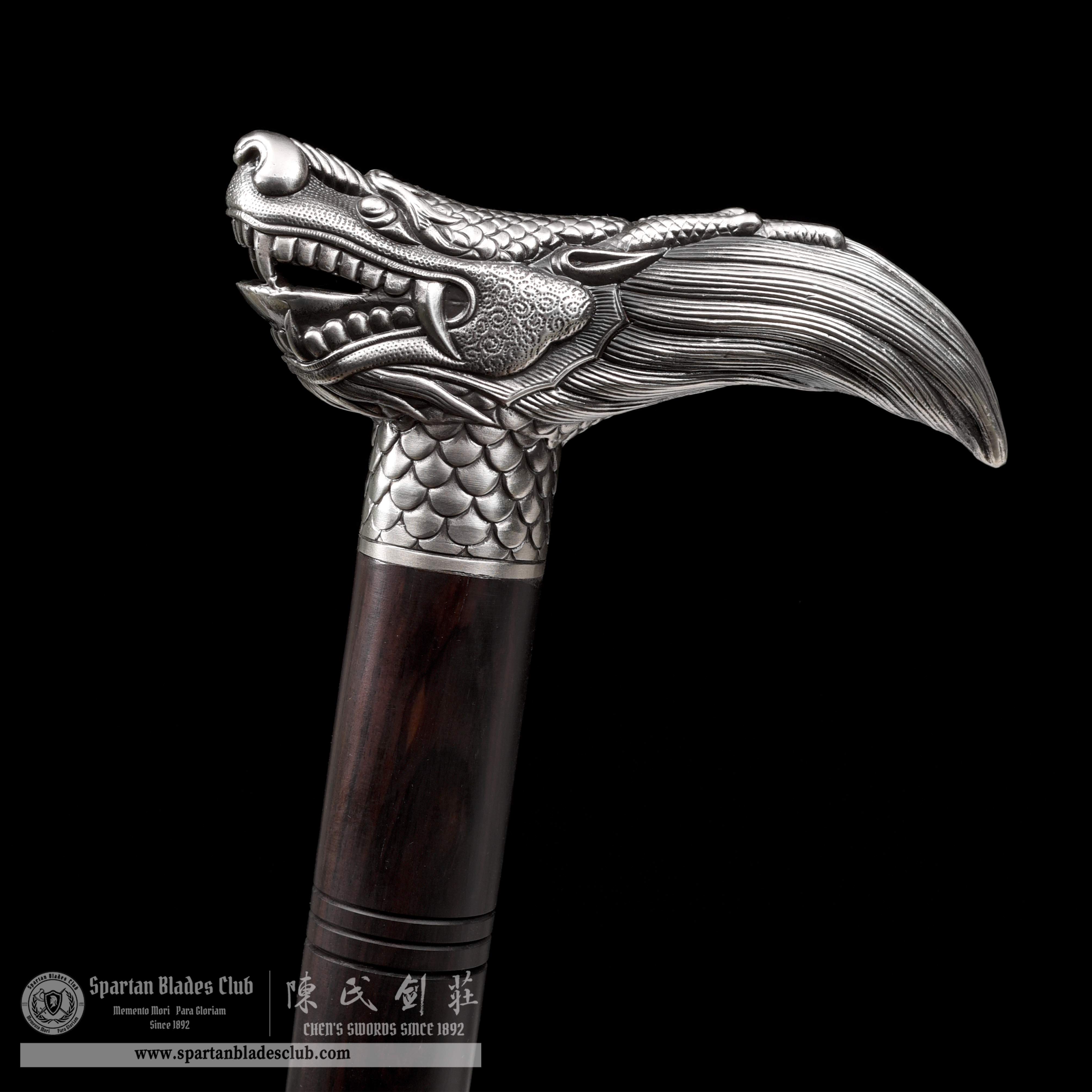 WS04｜Loong（Dragon） - Shadow Silver Cane Sword｜Cane Sword｜Damascus steel｜Black&Silver｜Battle-Ready｜Full-tang｜Spartan Blades Club｜CHEN'S SWORDS 1892 - Spartan Blades Club - 陳氏劍莊1892