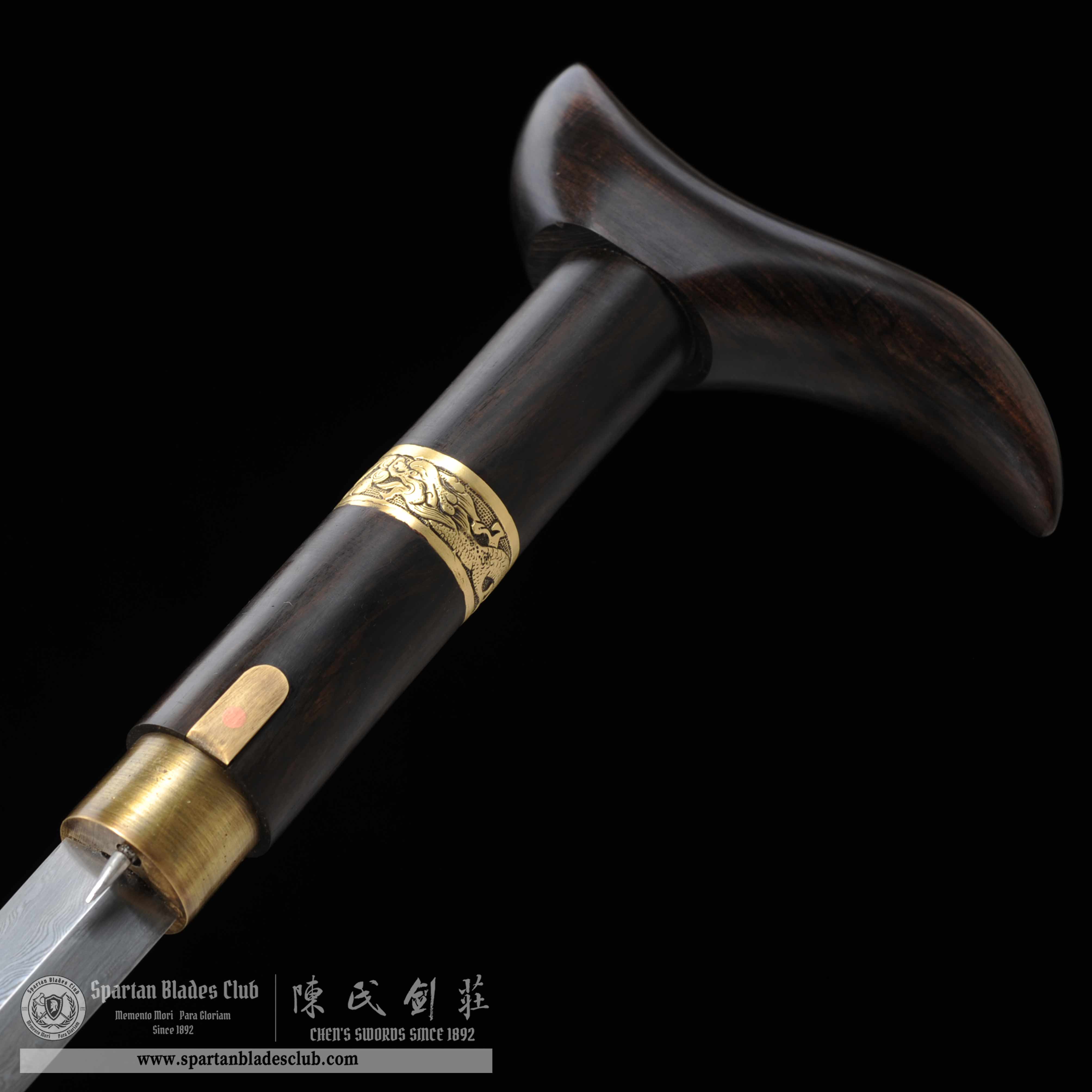 WS06｜Ebony Cane Sword｜Cane Sword｜Damascus steel｜loong(Chinese dragon)｜Black&golden｜Battle-Ready｜Full-tang｜Spartan Blades Club｜CHEN'S SWORDS 1892 - Spartan Blades Club - 陳氏劍莊1892