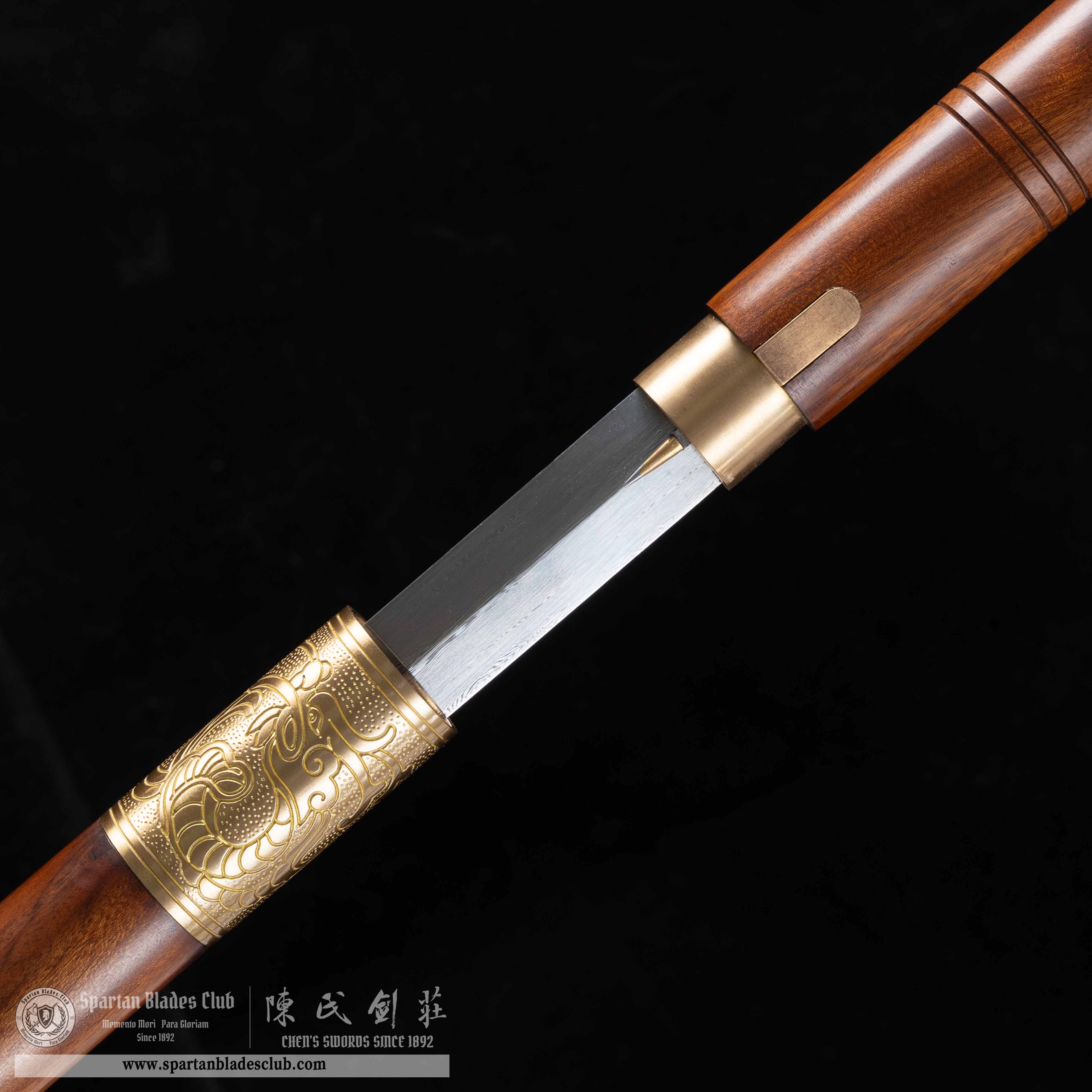 HY36|Jing Wen Sword|Cane Sword|Damascus steel|Brown&Golden|Battle-Ready|Full-tang|Spartan Blades Club|CHEN'S SWORDS 1892 - Spartan Blades Club - 陳氏劍莊1892