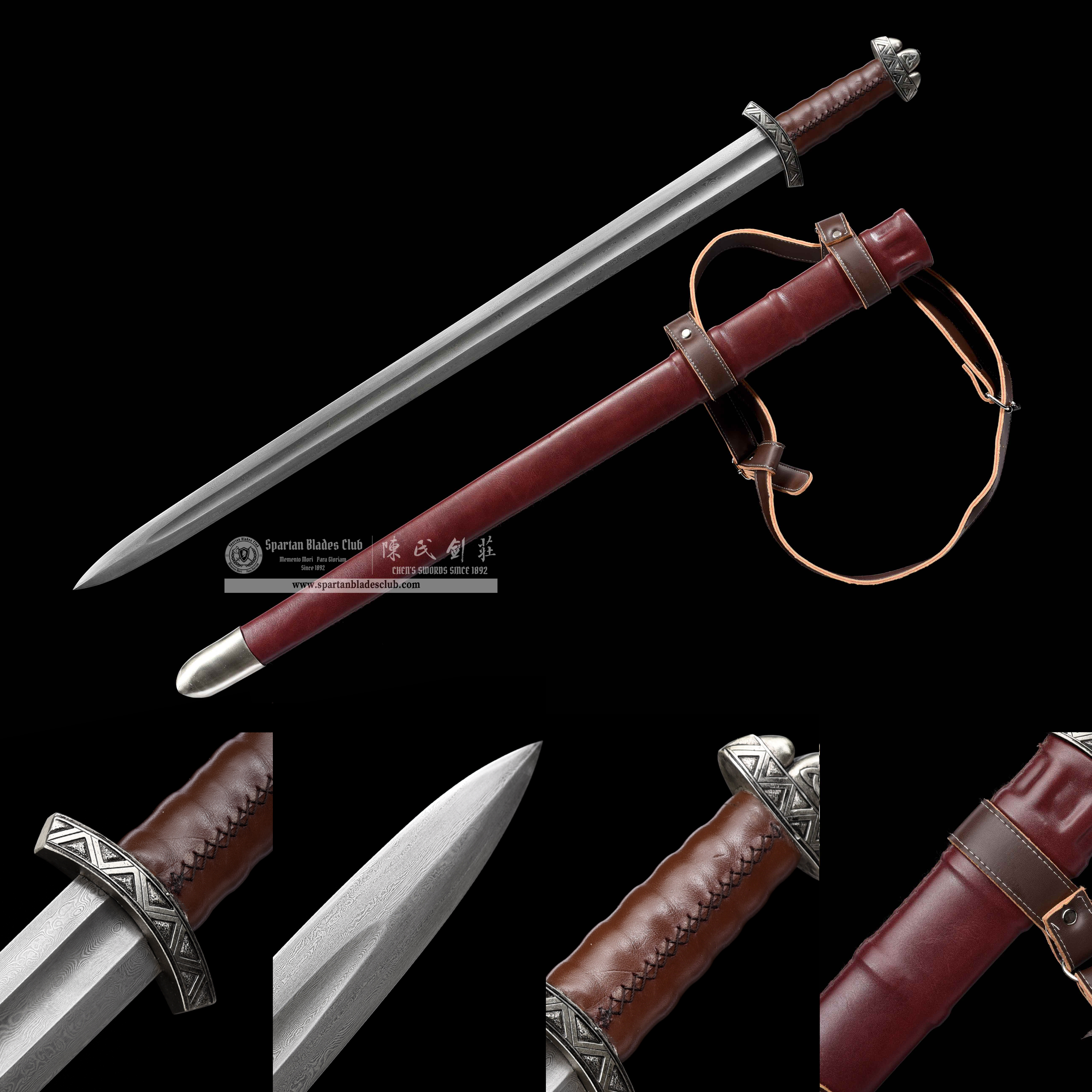 TR02|Viking Valor Blade|European Sword|Damascus steel/Manganese steel|brown|Battle-Ready|Full-tang|Spartan Blades Club|CHEN'S SWORDS 1892 - Spartan Blades Club - 陳氏劍莊1892
