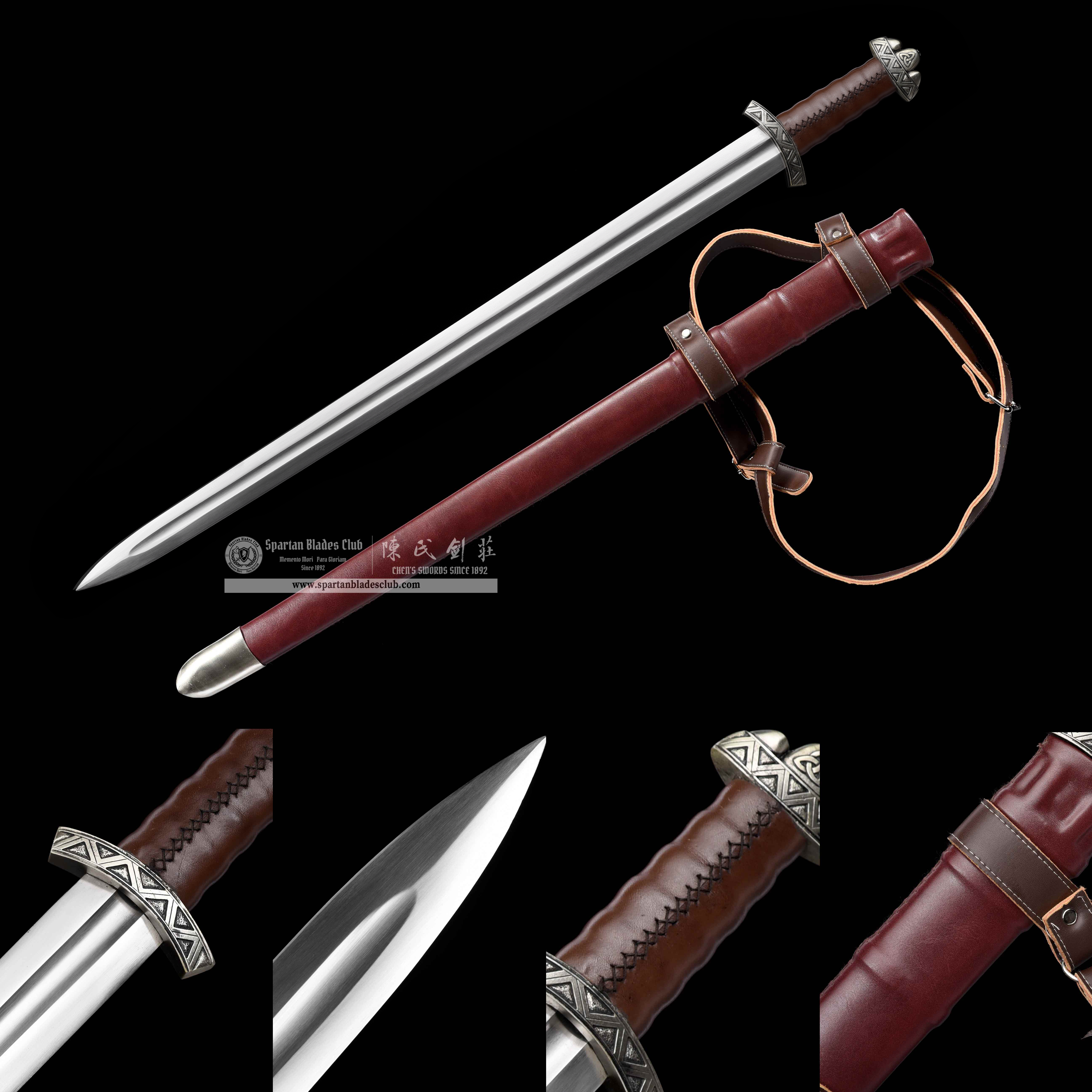 TR02|Viking Valor Blade|European Sword|Damascus steel/Manganese steel|brown|Battle-Ready|Full-tang|Spartan Blades Club|CHEN'S SWORDS 1892 - Spartan Blades Club - 陳氏劍莊1892