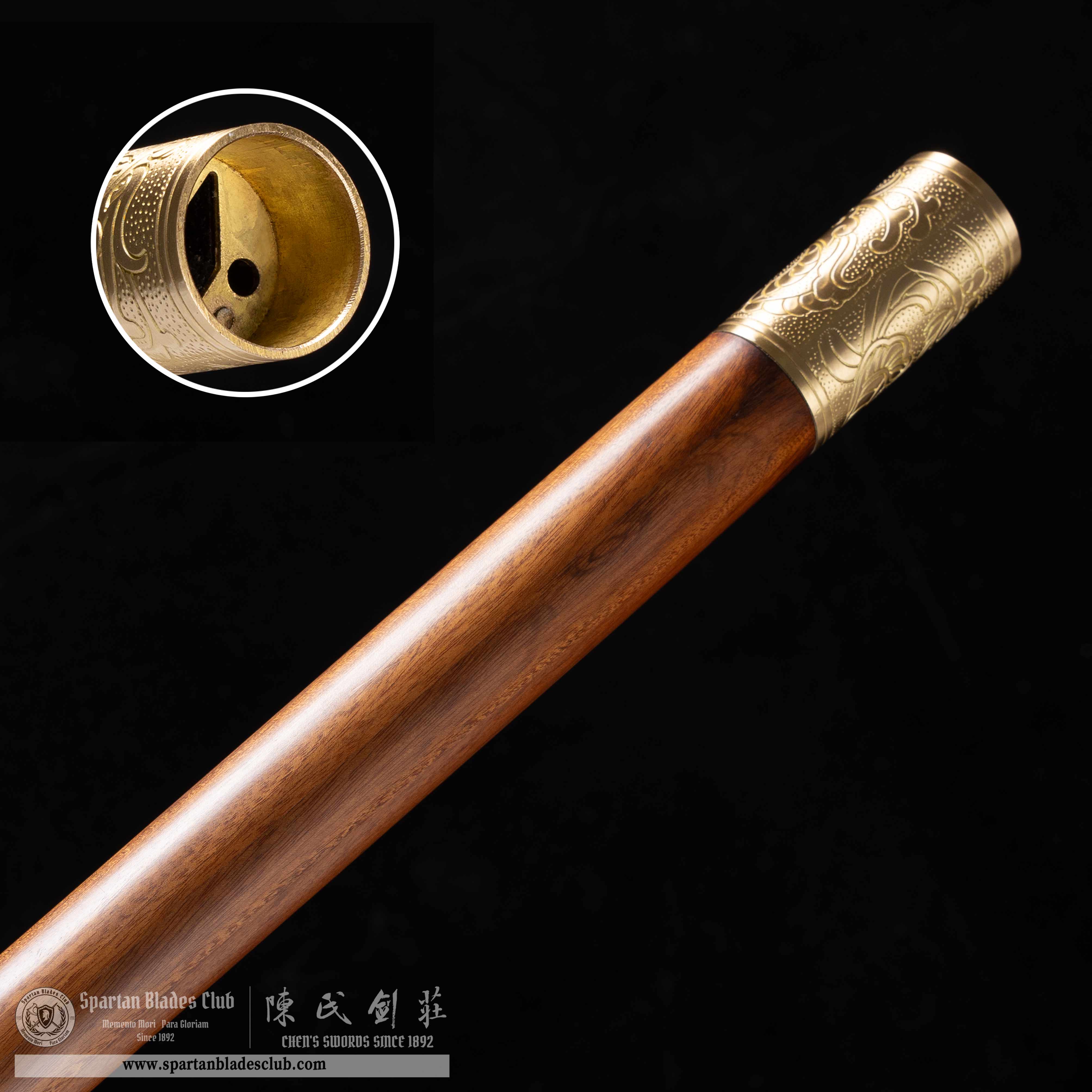 HY36|Jing Wen Sword|Cane Sword|Damascus steel|Brown&Golden|Battle-Ready|Full-tang|Spartan Blades Club|CHEN'S SWORDS 1892 - Spartan Blades Club - 陳氏劍莊1892