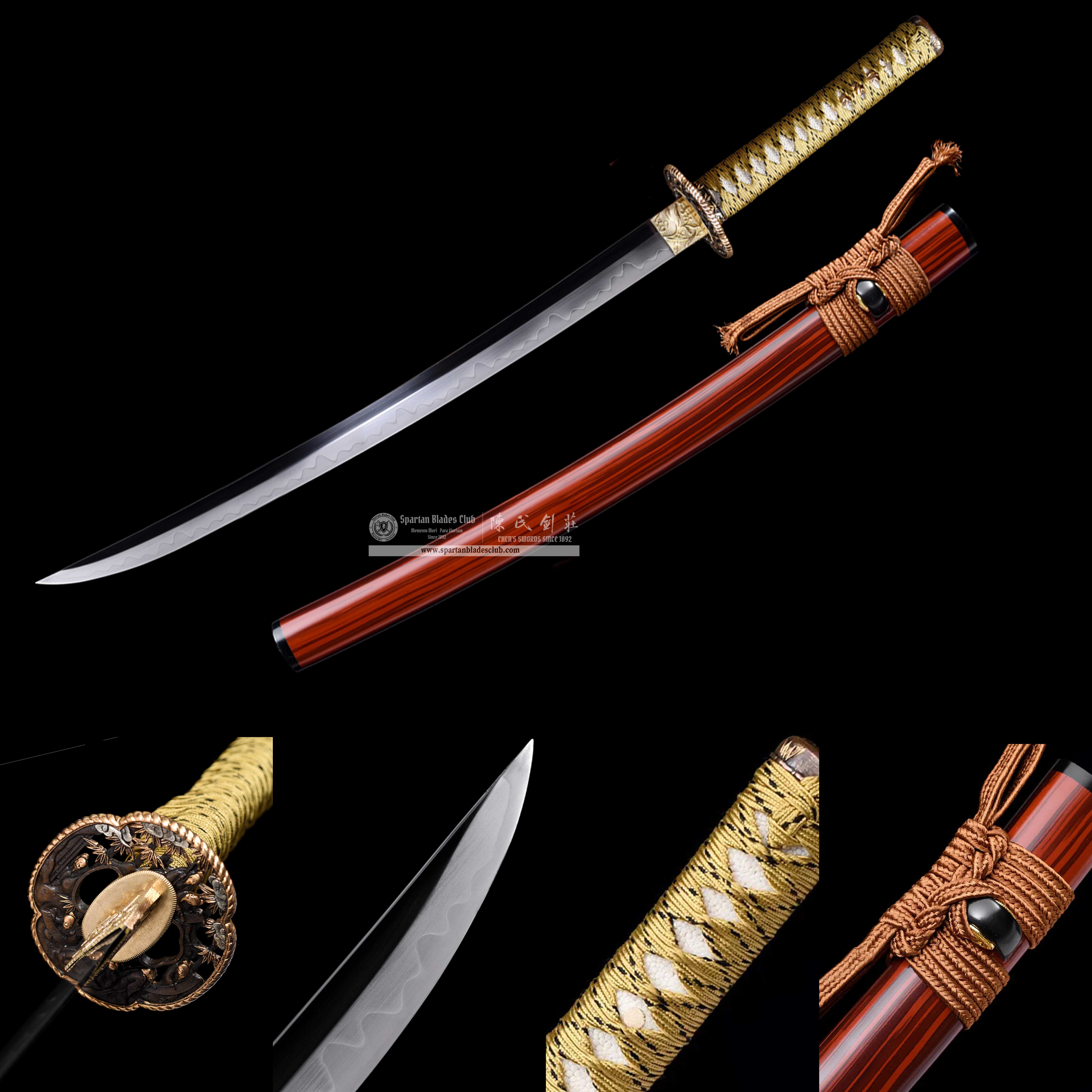 HW03|ChiJinGu Blade|Wakizashi|T10 steel|Clay-tempered|Real Hamon|Red&Golden|Battle-Ready|Full-tang|Spartan Blades Club|CHEN'S SWORDS 1892 - Spartan Blades Club - 陳氏劍莊1892