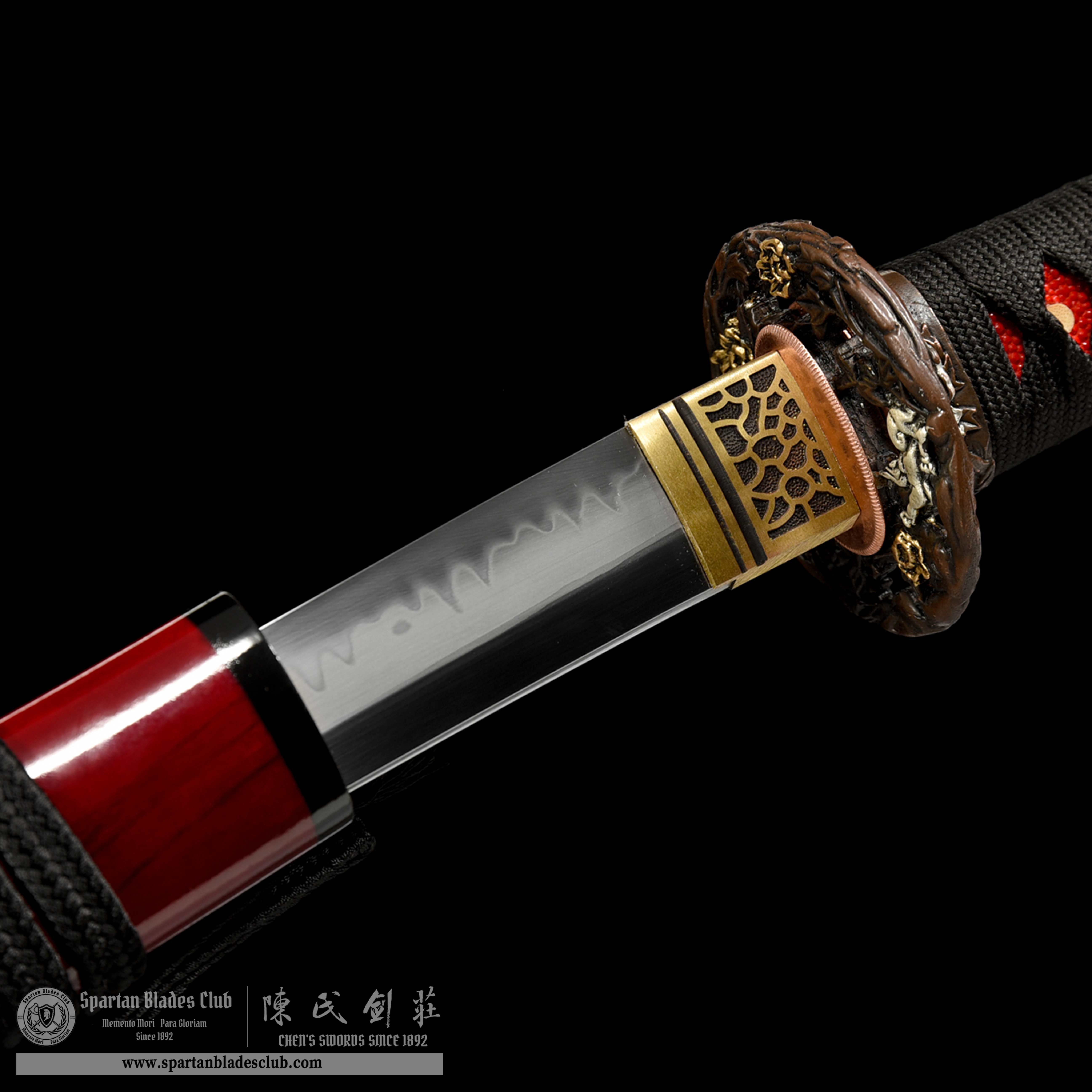 HW02|ZhuYan Wakizashi|Wakizashi|T10 steel|Clay-tempered|Real Hamon|Red|Battle-Ready|Full-tang|Spartan Blades Club|CHEN'S SWORDS 1892 - Spartan Blades Club - 陳氏劍莊1892