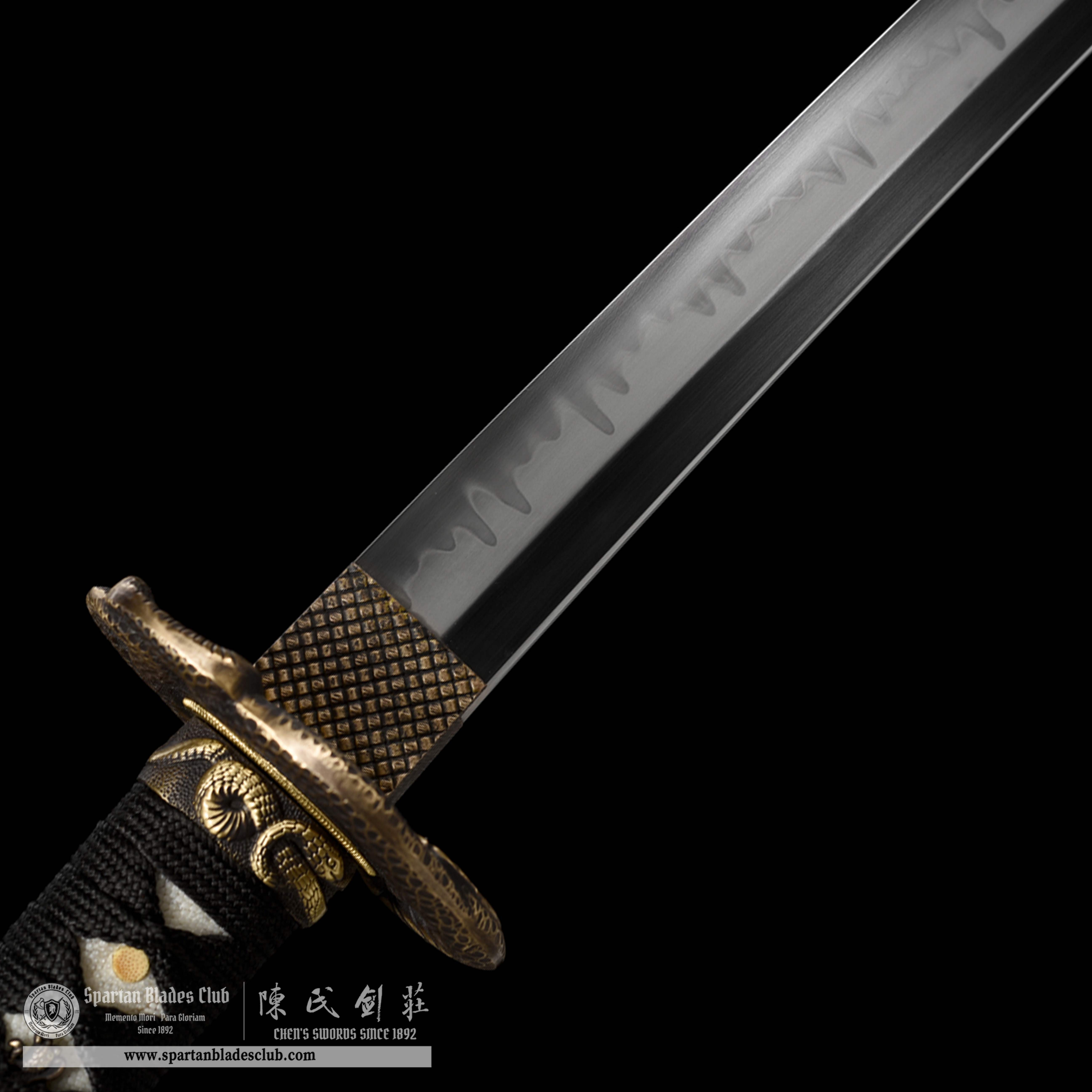 HW05|LoongShe Samurai|Wakizashi|T10 steel|Clay-tempered|Real Hamon|Black|Battle-Ready|Full-tang|Spartan Blades Club|CHEN'S SWORDS 1892 - Spartan Blades Club - 陳氏劍莊1892