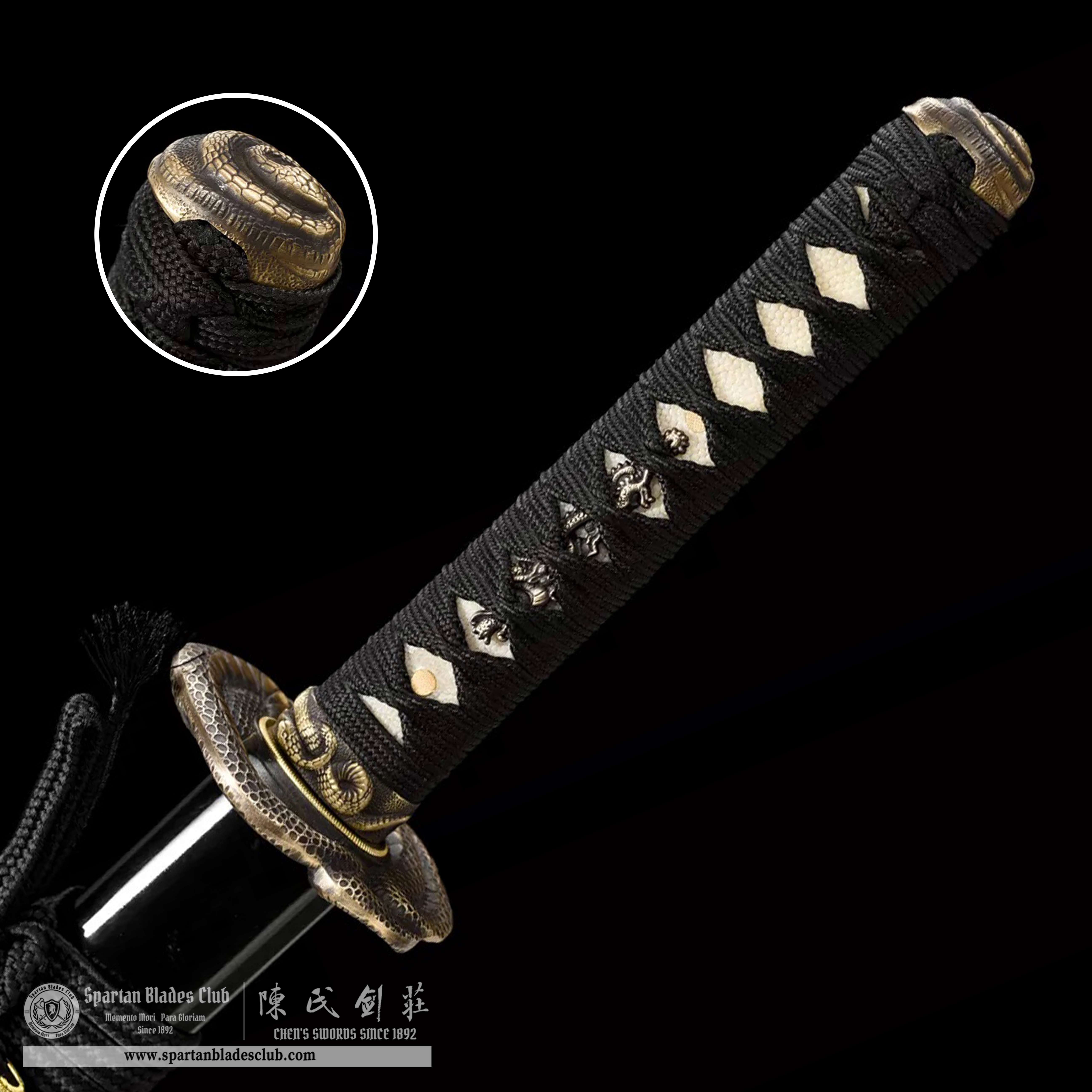 HW05|LoongShe Samurai|Wakizashi|T10 steel|Clay-tempered|Real Hamon|Black|Battle-Ready|Full-tang|Spartan Blades Club|CHEN'S SWORDS 1892 - Spartan Blades Club - 陳氏劍莊1892