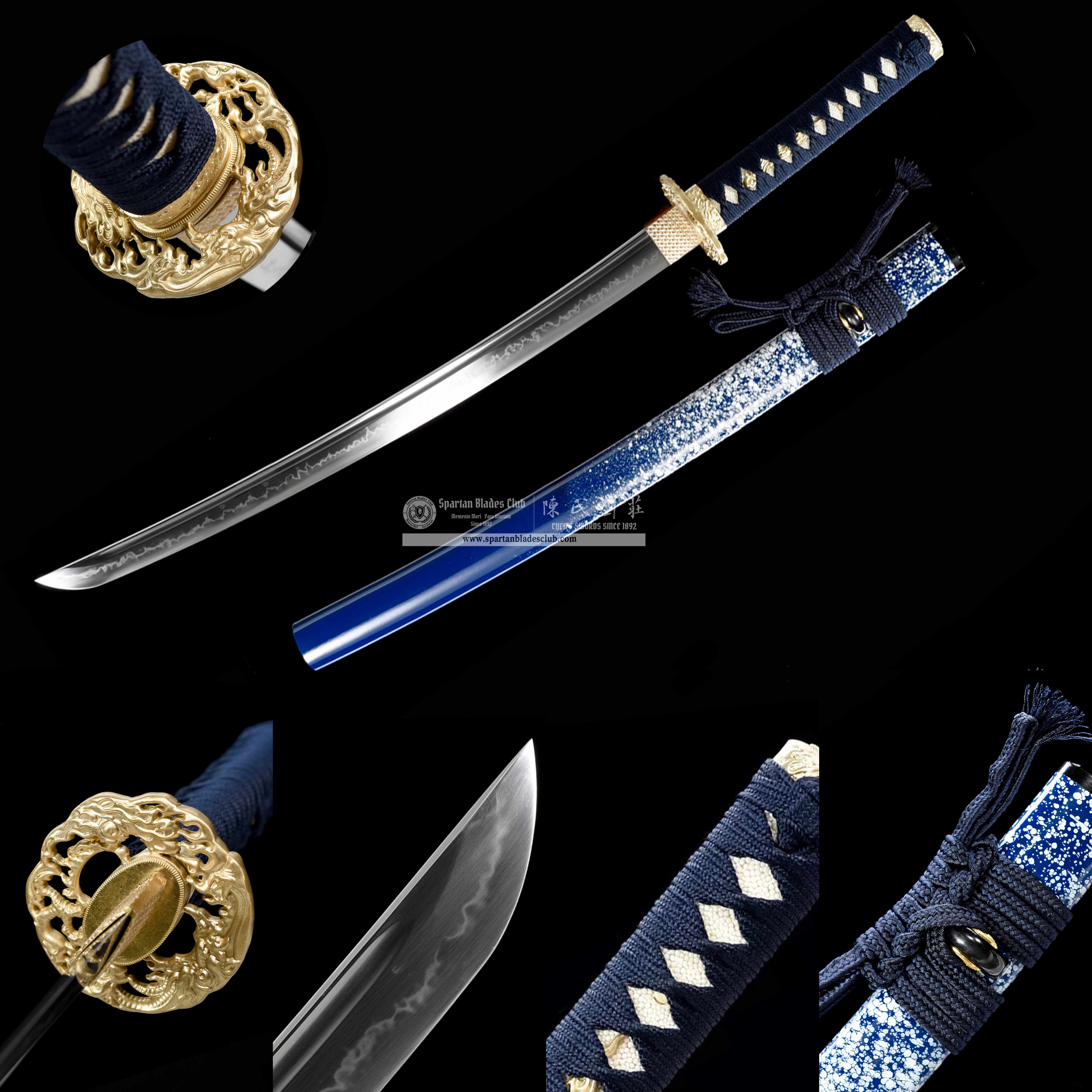 HW01|Sōran Samurai|Wakizashi|T10 steel|Clay-tempered|Real Hamon|Blue|Battle-Ready|Full-tang|Spartan Blades Club|CHEN'S SWORDS 1892 - Spartan Blades Club - 陳氏劍莊1892