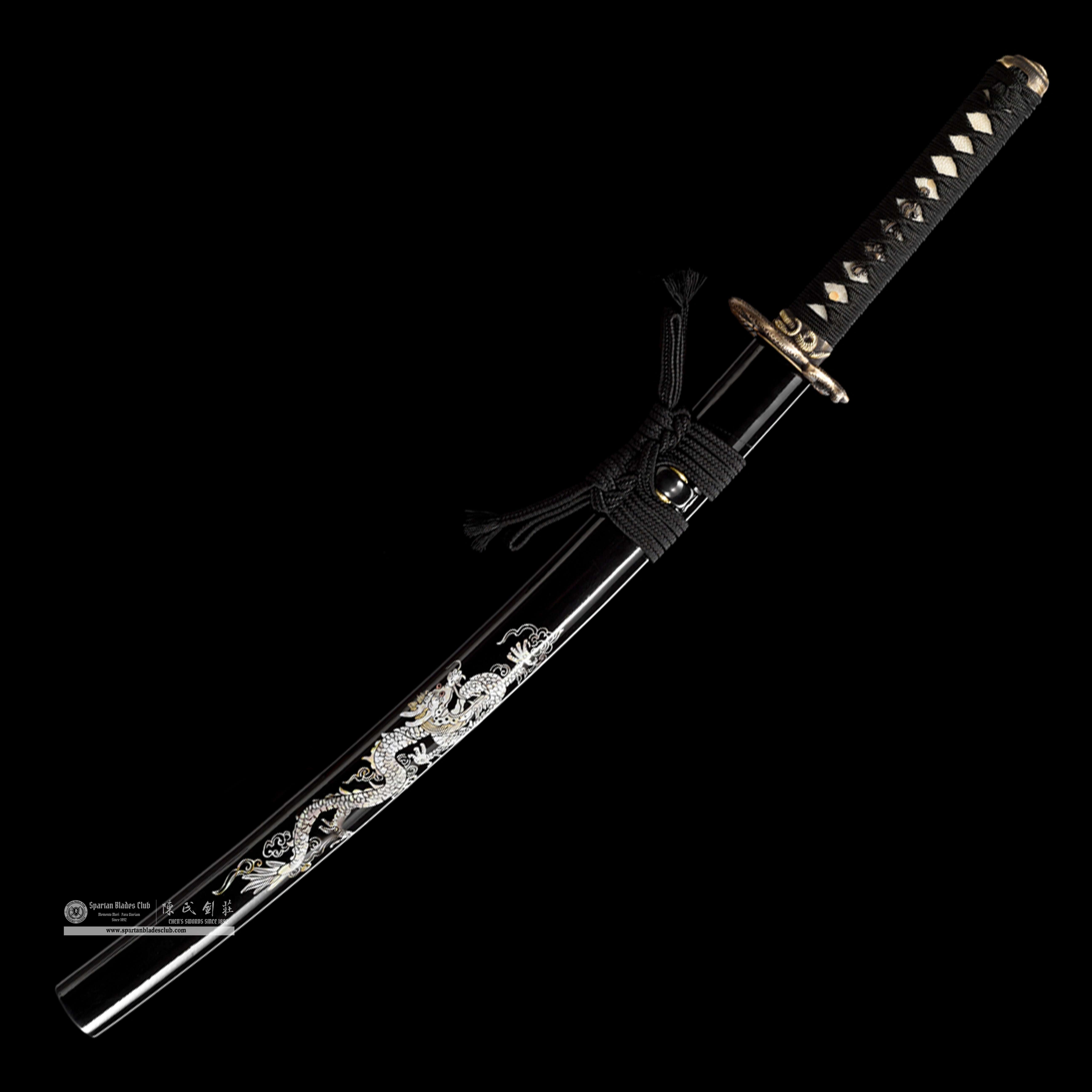 HW05|LoongShe Samurai|Wakizashi|T10 steel|Clay-tempered|Real Hamon|Black|Battle-Ready|Full-tang|Spartan Blades Club|CHEN'S SWORDS 1892 - Spartan Blades Club - 陳氏劍莊1892