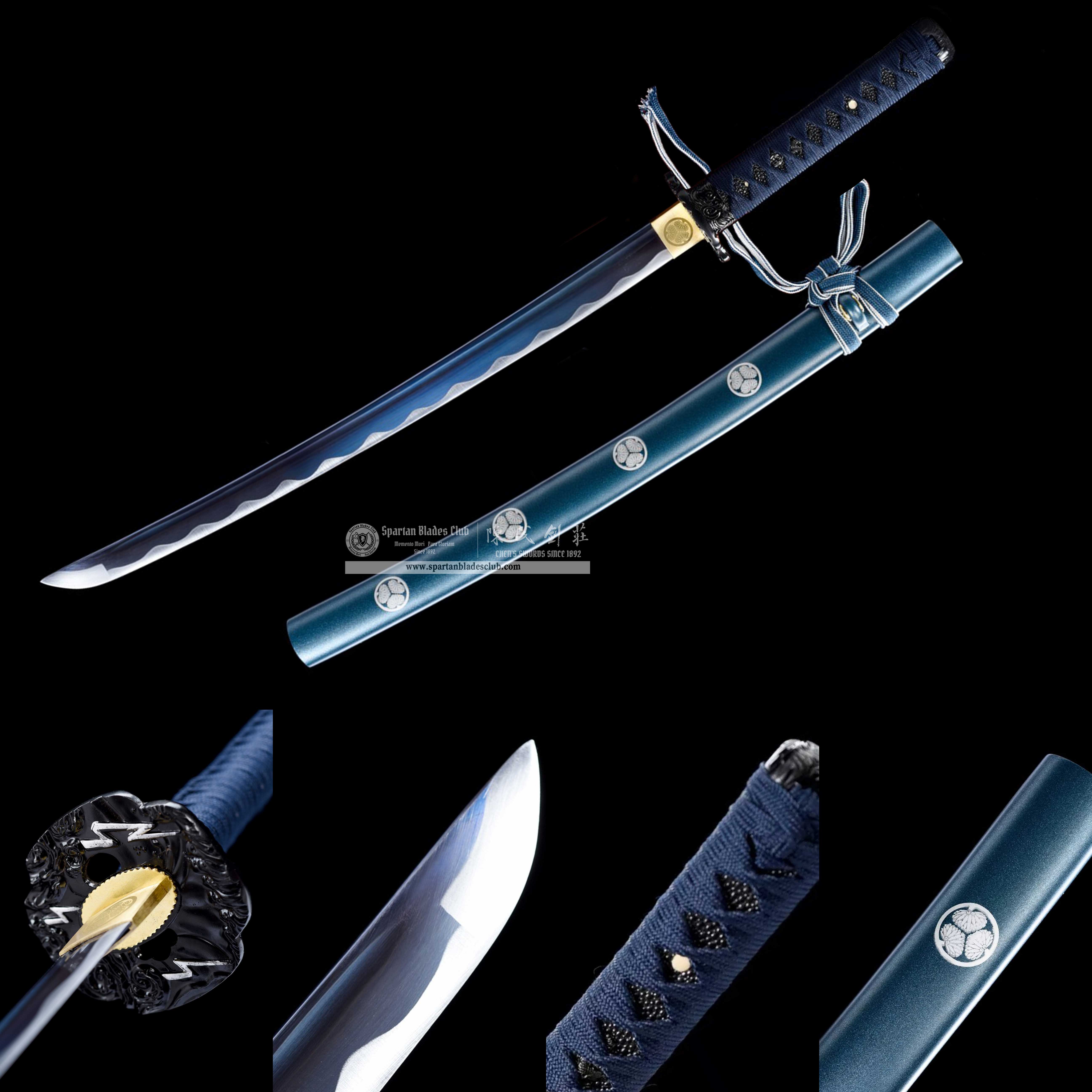HW04|Sōrai Samurai|Wakizashi|High carbon steel|Blue|Battle-Ready|Full-tang|Spartan Blades Club|CHEN'S SWORDS 1892 - Spartan Blades Club