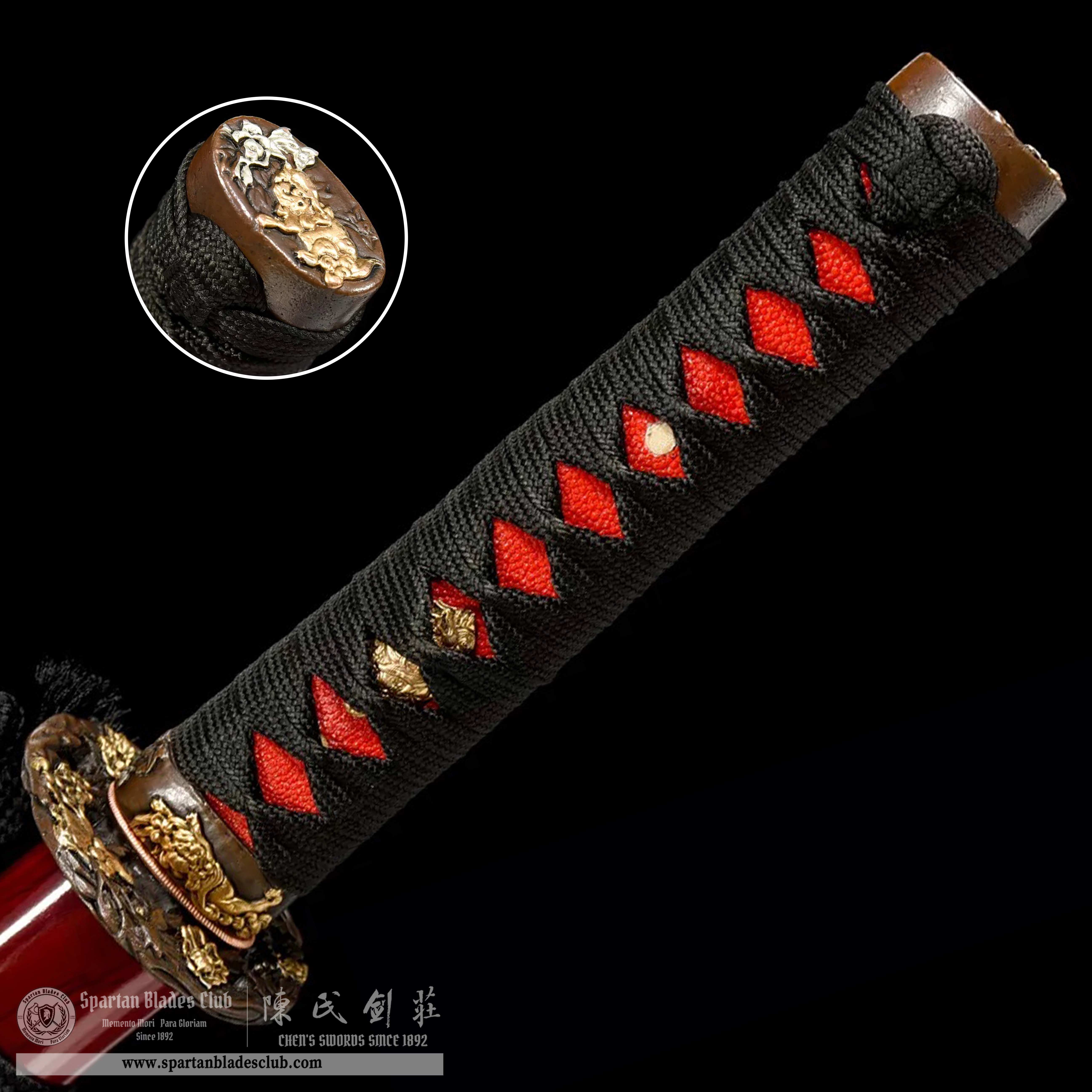 HW02|ZhuYan Wakizashi|Wakizashi|T10 steel|Clay-tempered|Real Hamon|Red|Battle-Ready|Full-tang|Spartan Blades Club|CHEN'S SWORDS 1892 - Spartan Blades Club - 陳氏劍莊1892