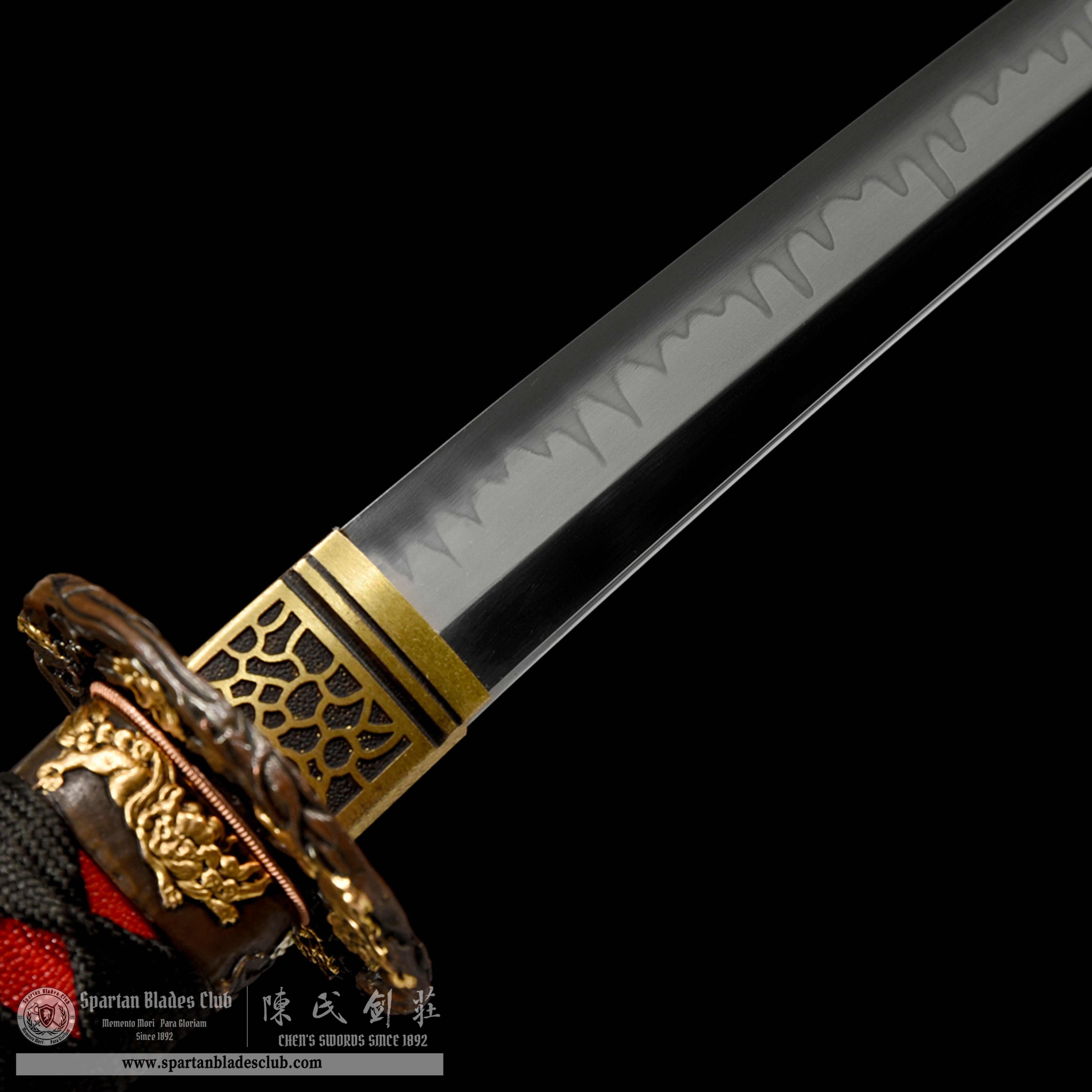 HW02|ZhuYan Wakizashi|Wakizashi|T10 steel|Clay-tempered|Real Hamon|Red|Battle-Ready|Full-tang|Spartan Blades Club|CHEN'S SWORDS 1892 - Spartan Blades Club - 陳氏劍莊1892