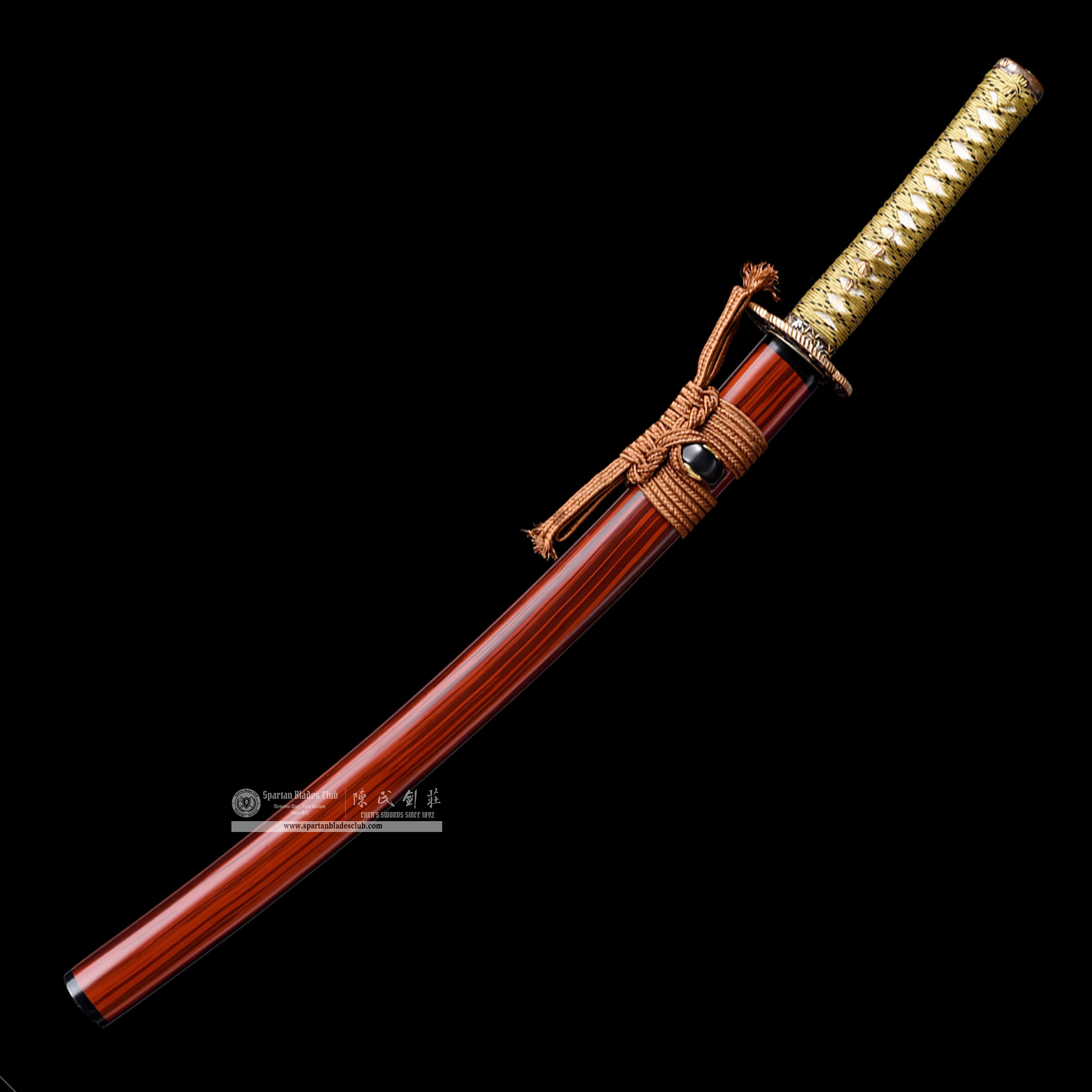 HW03|ChiJinGu Blade|Wakizashi|T10 steel|Clay-tempered|Real Hamon|Red&Golden|Battle-Ready|Full-tang|Spartan Blades Club|CHEN'S SWORDS 1892 - Spartan Blades Club - 陳氏劍莊1892