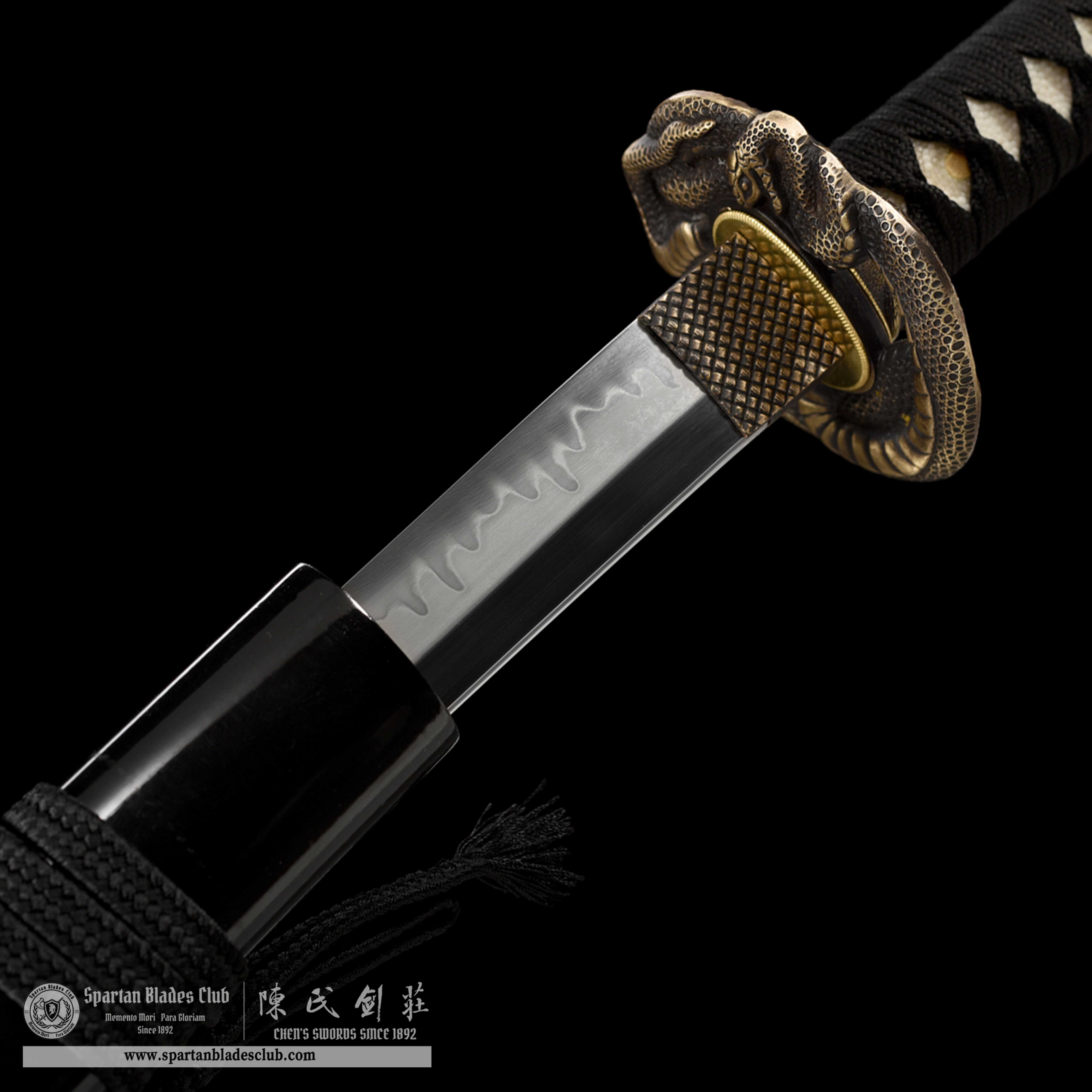 HW05|LoongShe Samurai|Wakizashi|T10 steel|Clay-tempered|Real Hamon|Black|Battle-Ready|Full-tang|Spartan Blades Club|CHEN'S SWORDS 1892 - Spartan Blades Club - 陳氏劍莊1892