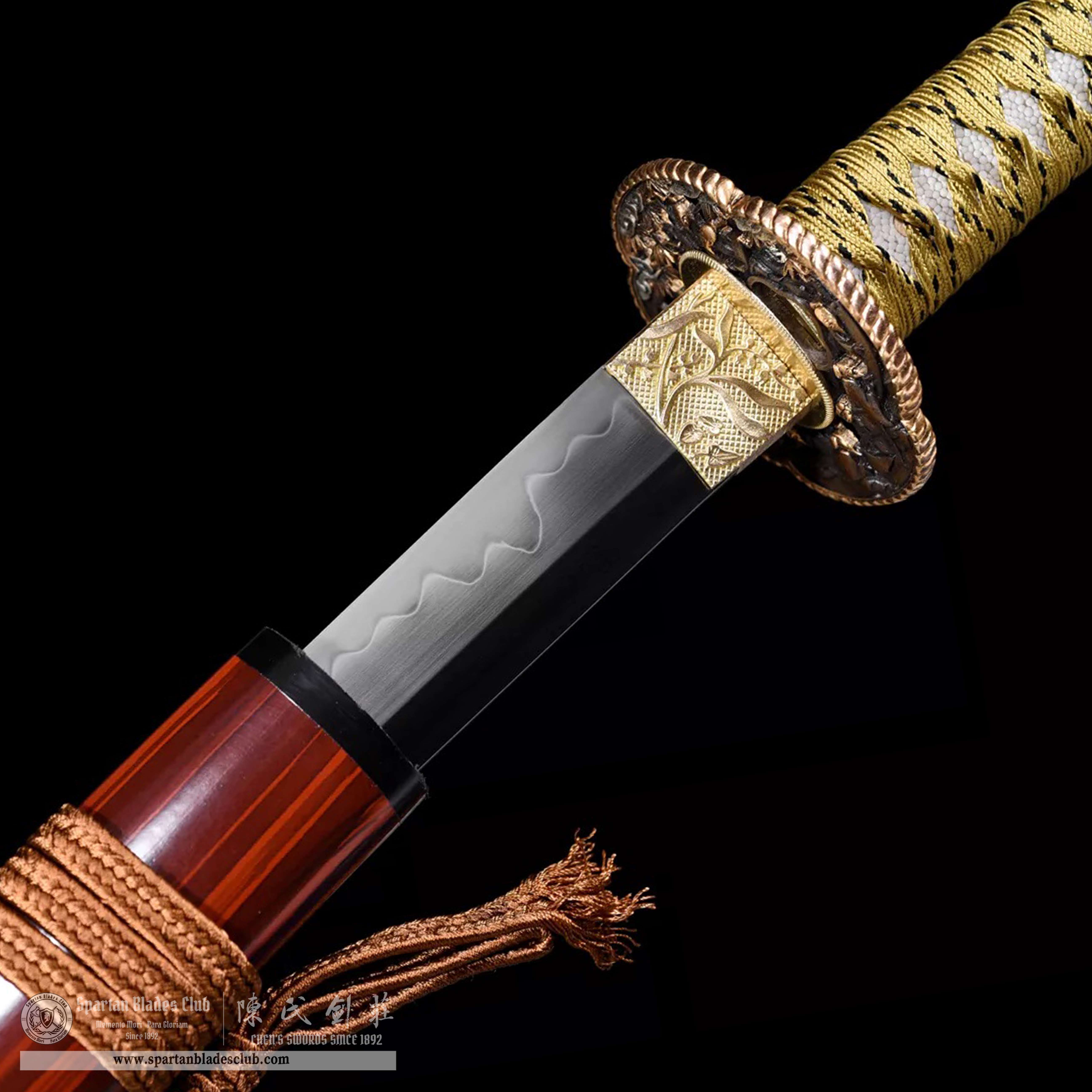 HW03|ChiJinGu Blade|Wakizashi|T10 steel|Clay-tempered|Real Hamon|Red&Golden|Battle-Ready|Full-tang|Spartan Blades Club|CHEN'S SWORDS 1892 - Spartan Blades Club - 陳氏劍莊1892